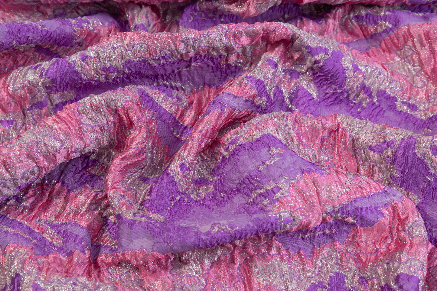 Abstract Crushed Metallic Italian Brocade - Pink / Purple / Silver