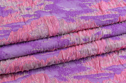 Abstract Crushed Metallic Italian Brocade - Pink / Purple / Silver