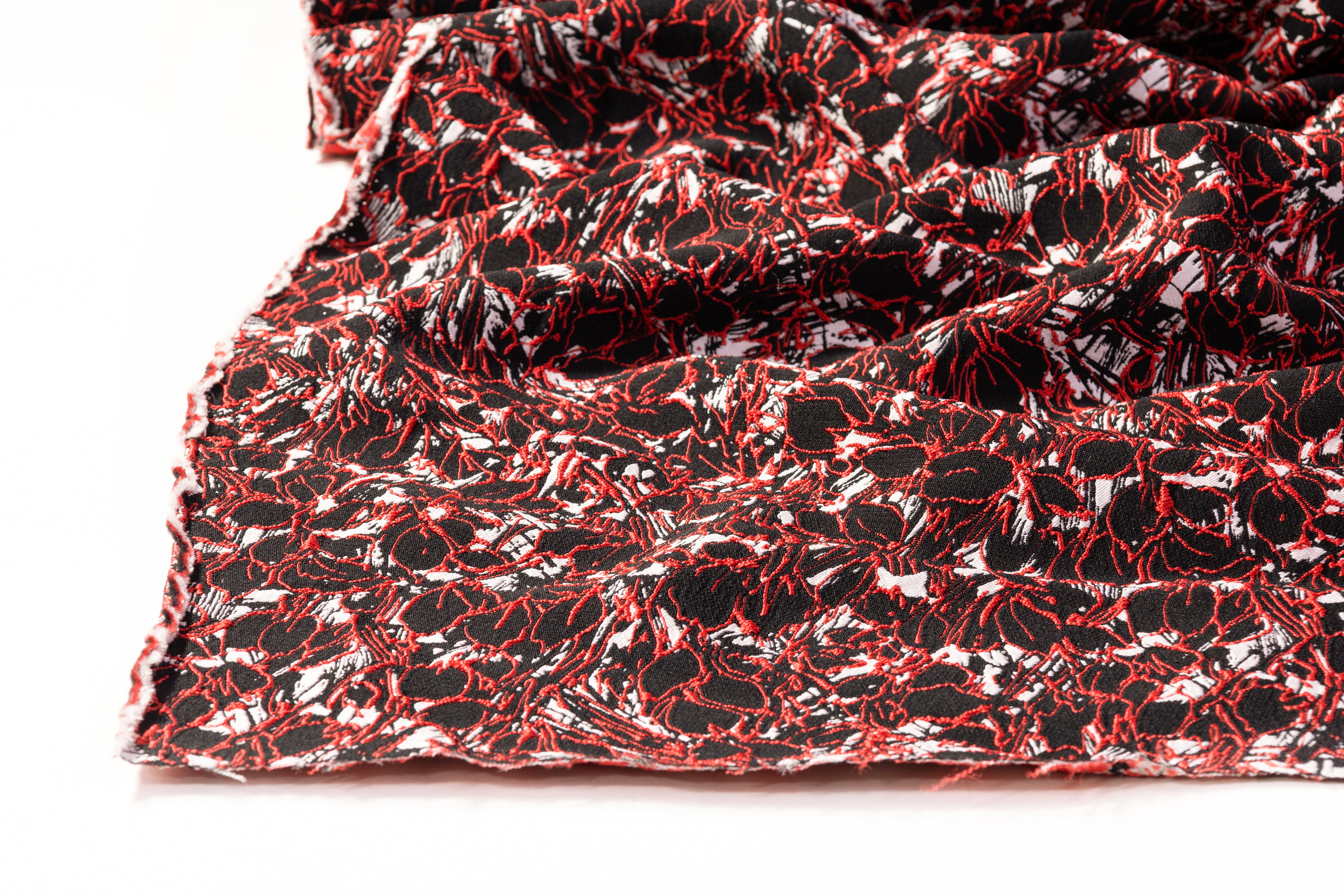 Abstract Italian Stretch Brocade - Red / Black