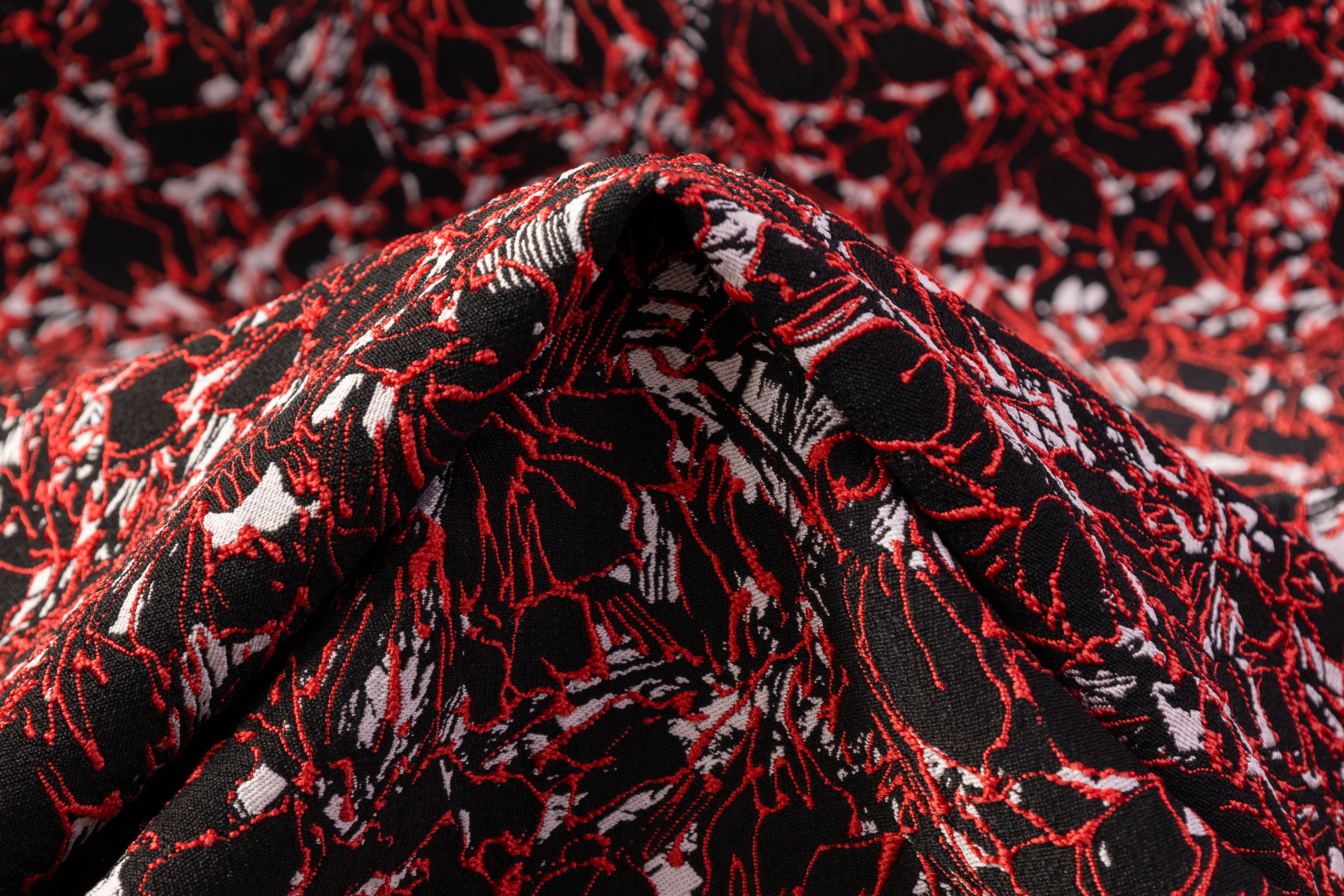 Abstract Italian Stretch Brocade - Red / Black