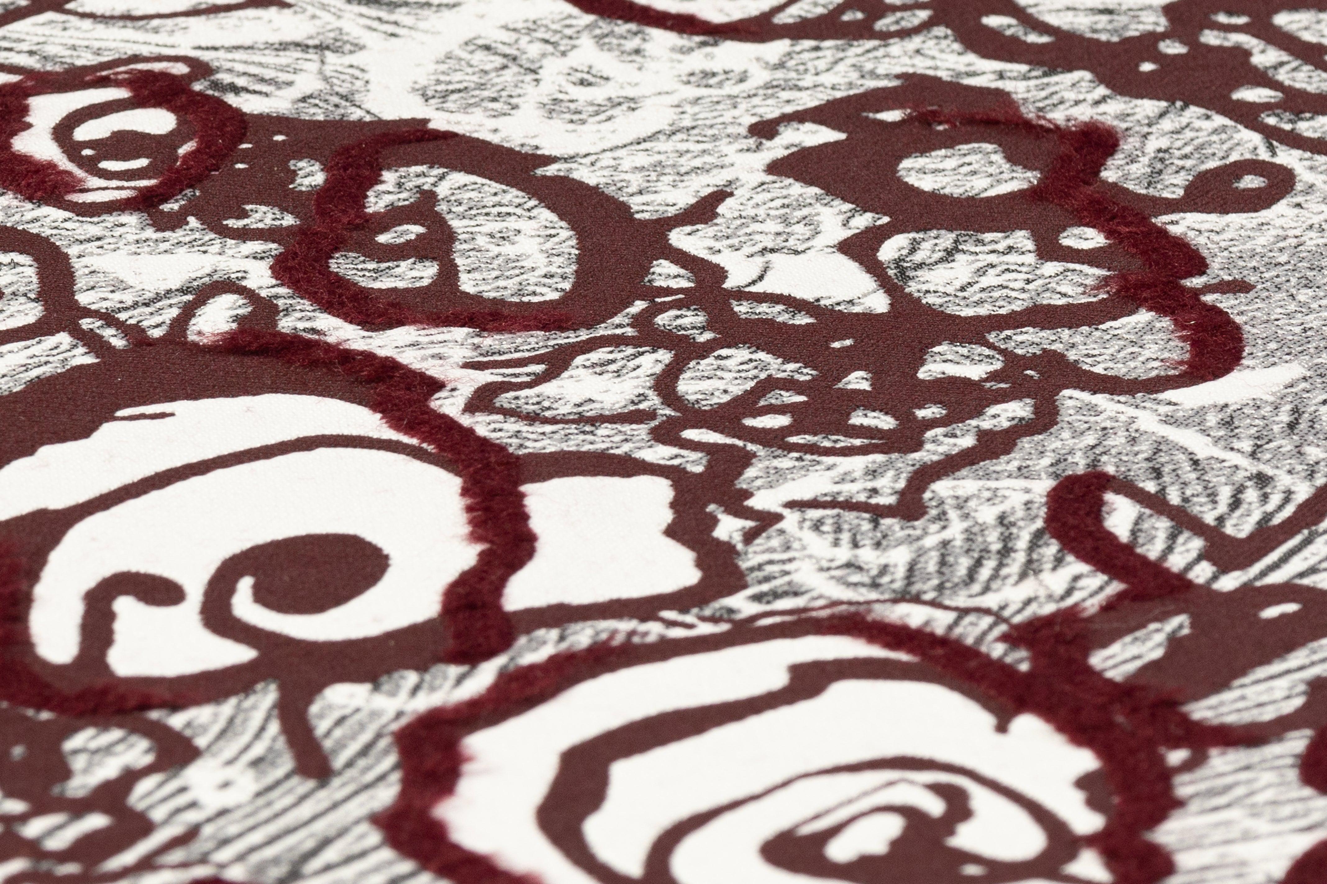 Abstract Italian Fil Coupé Brocade - Burgundy / Gray / White