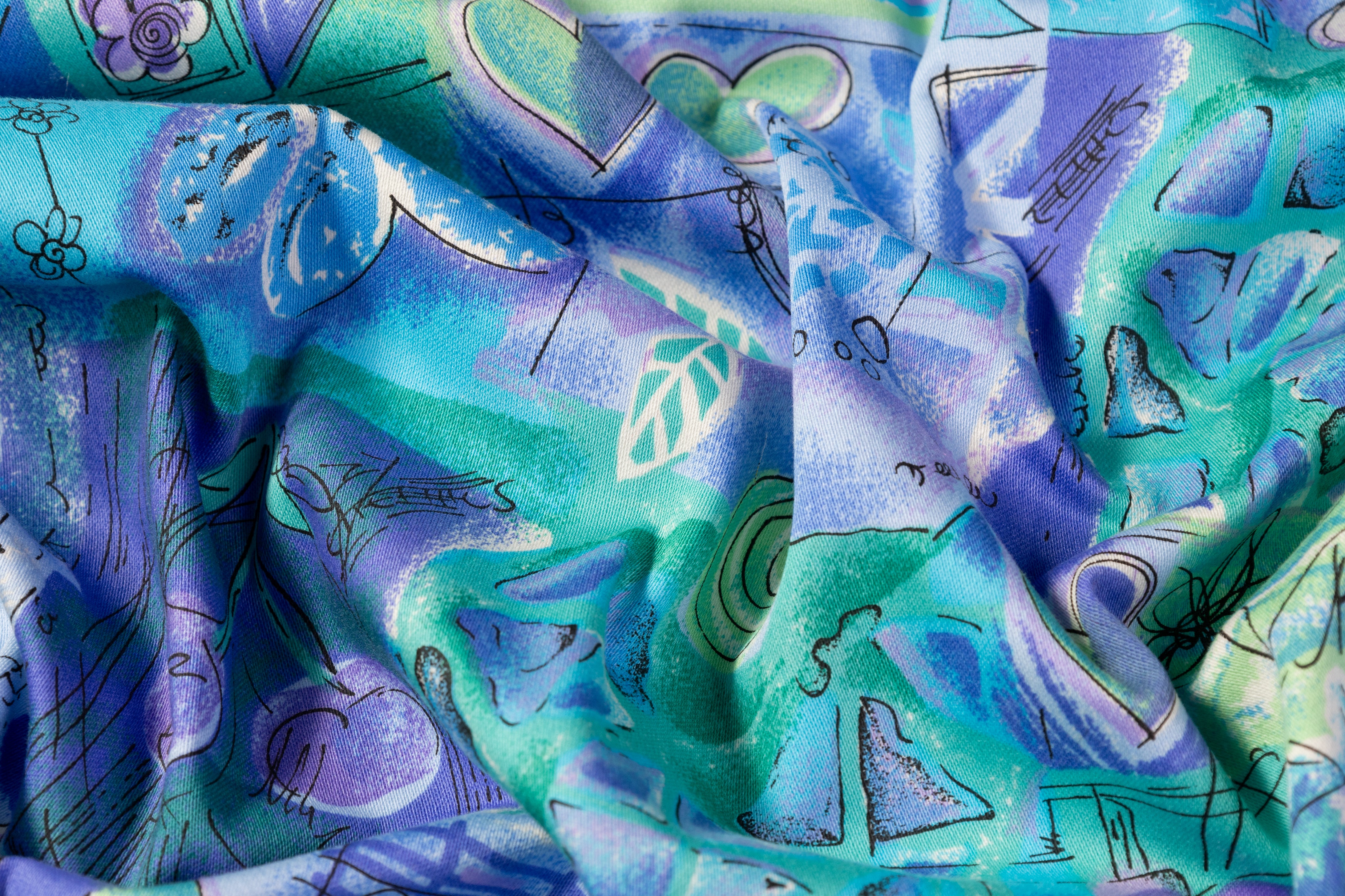 Floral Collage Japanese Cotton Twill - Blue / Green / Purple