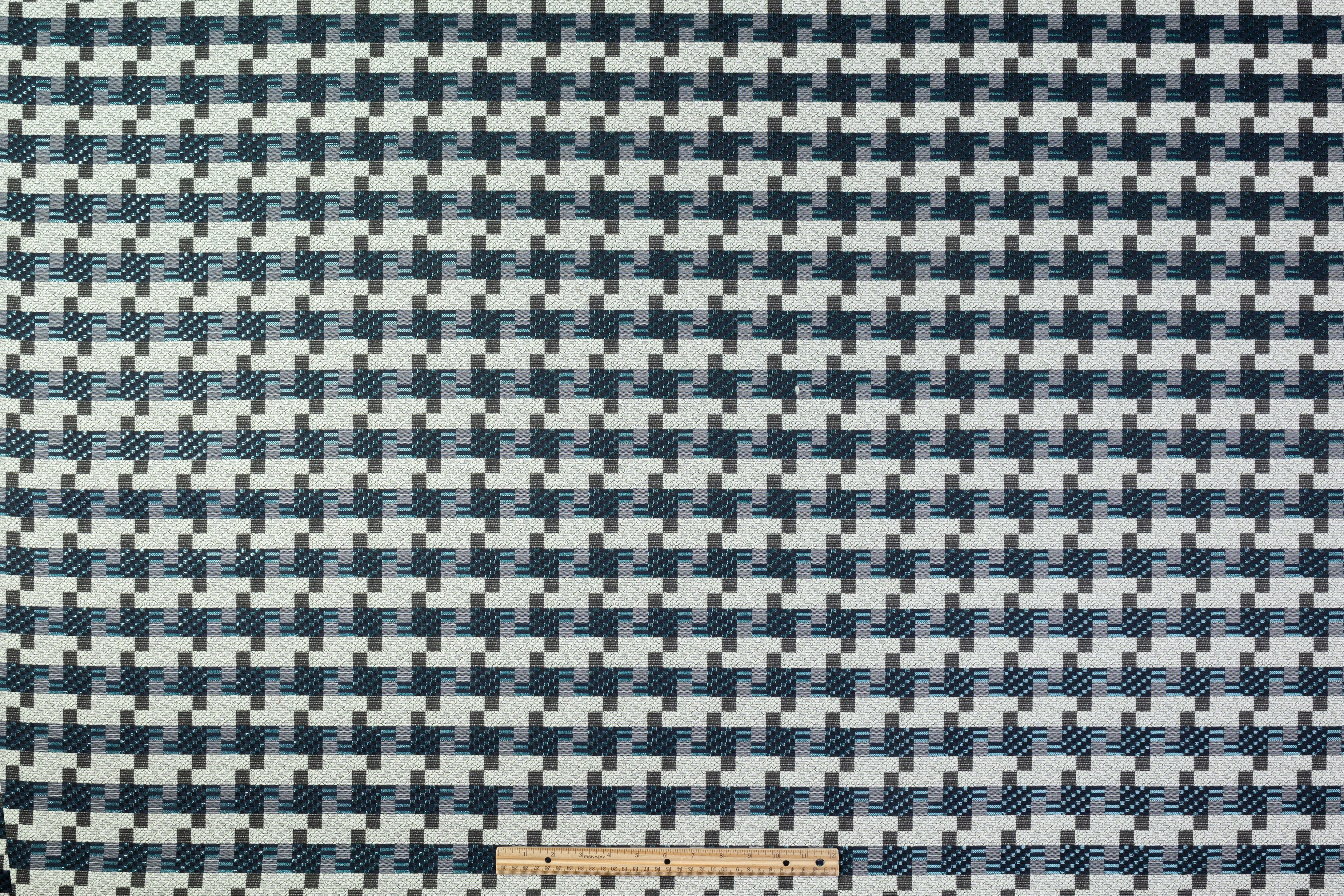 Metallic Houndstooth Italian Brocade - Blue / Gray