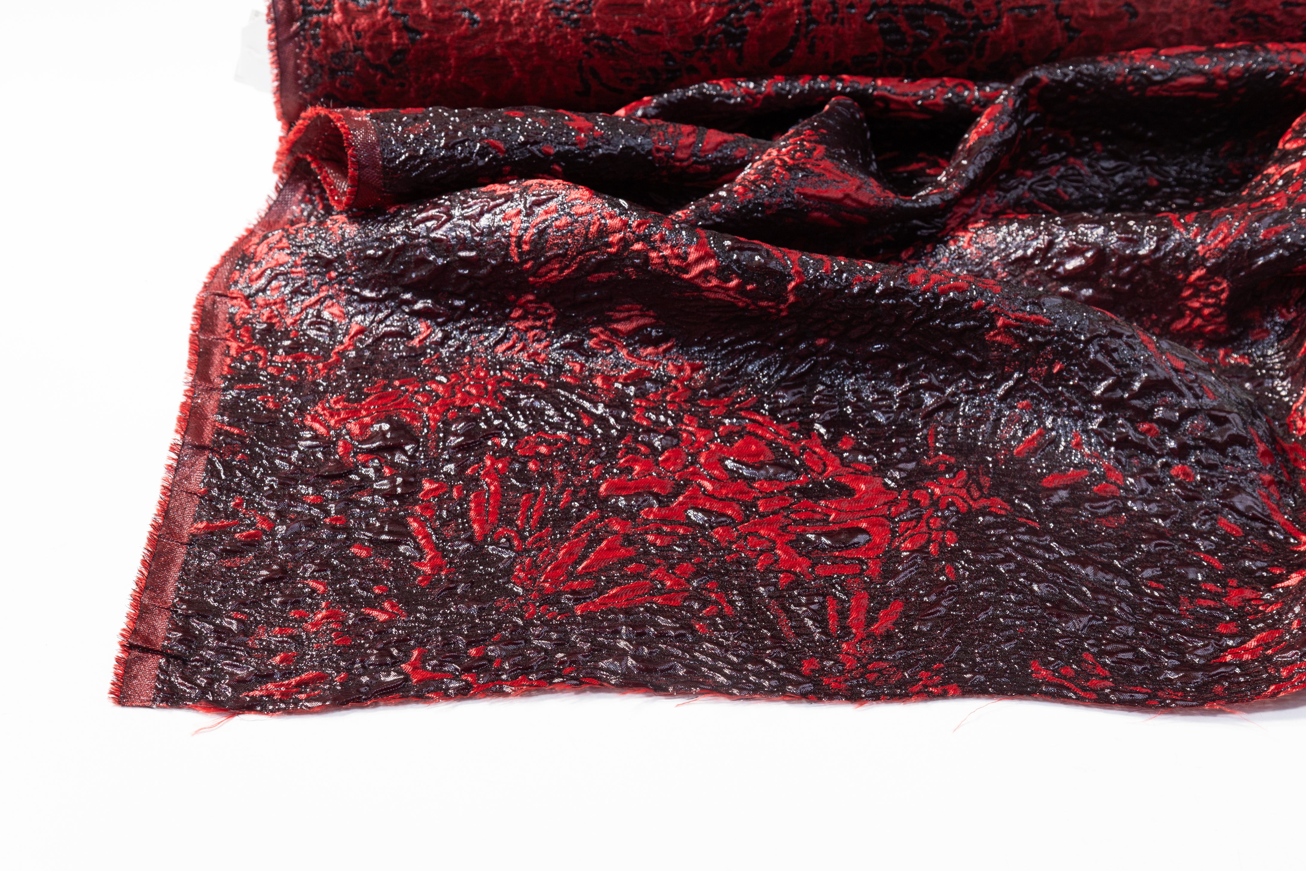Abstract Metallic Cloqué Brocade - Red / Black
