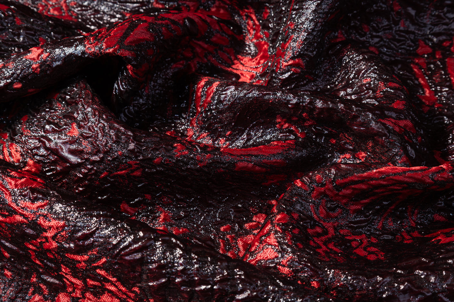 Abstract Metallic Cloqué Brocade - Red / Black