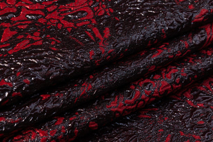 Abstract Metallic Cloqué Brocade - Red / Black