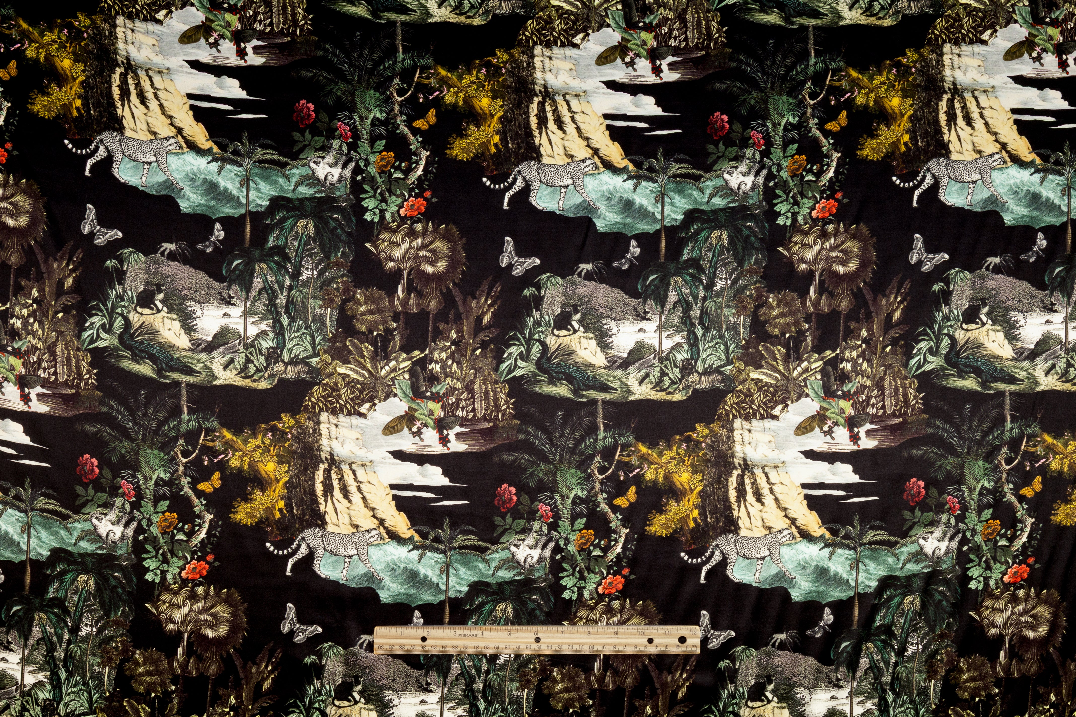 Jungle Toile Italian Silk Charmeuse - Black