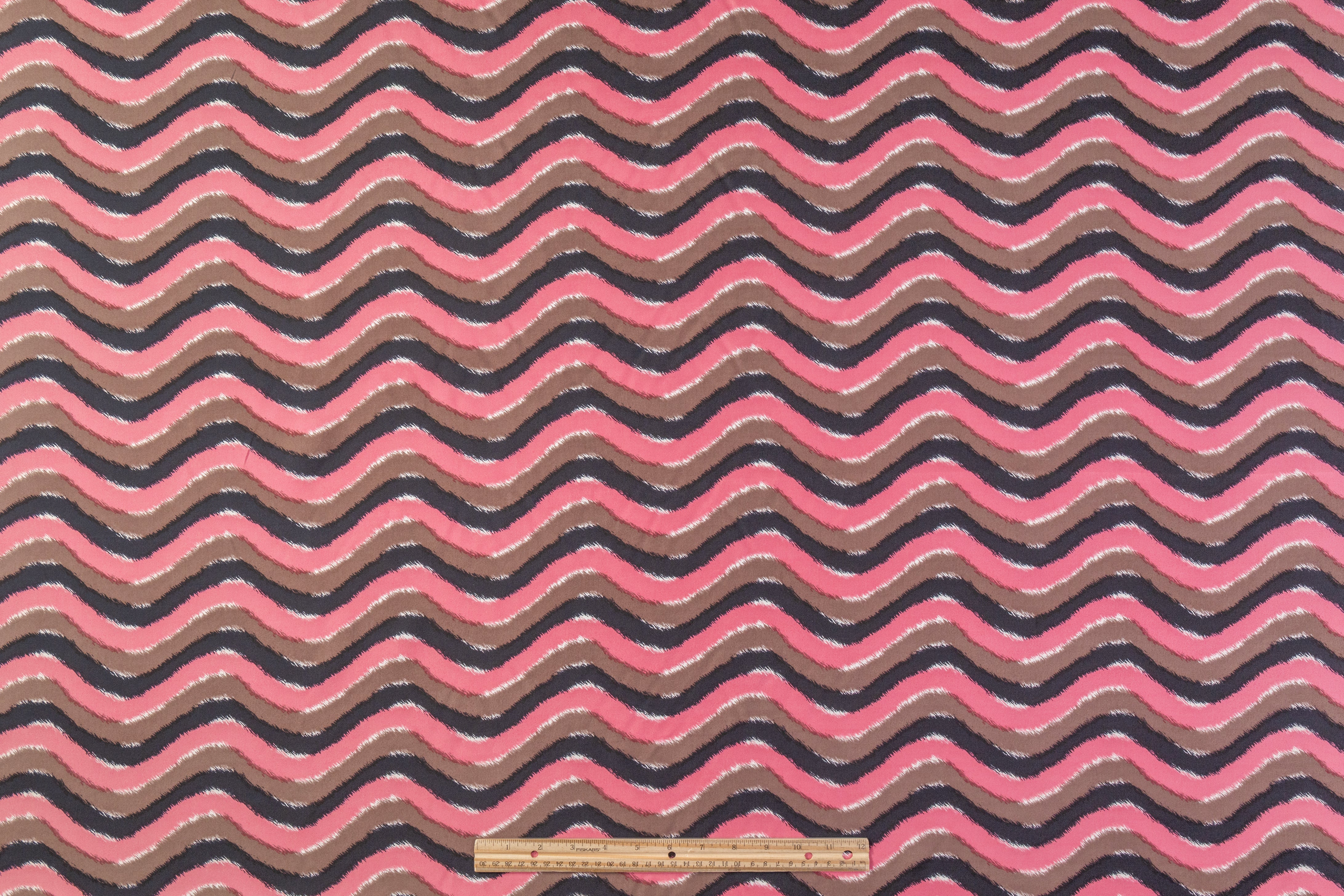 Wavy Stripe Silk Twill - Pink / Taupe / Black