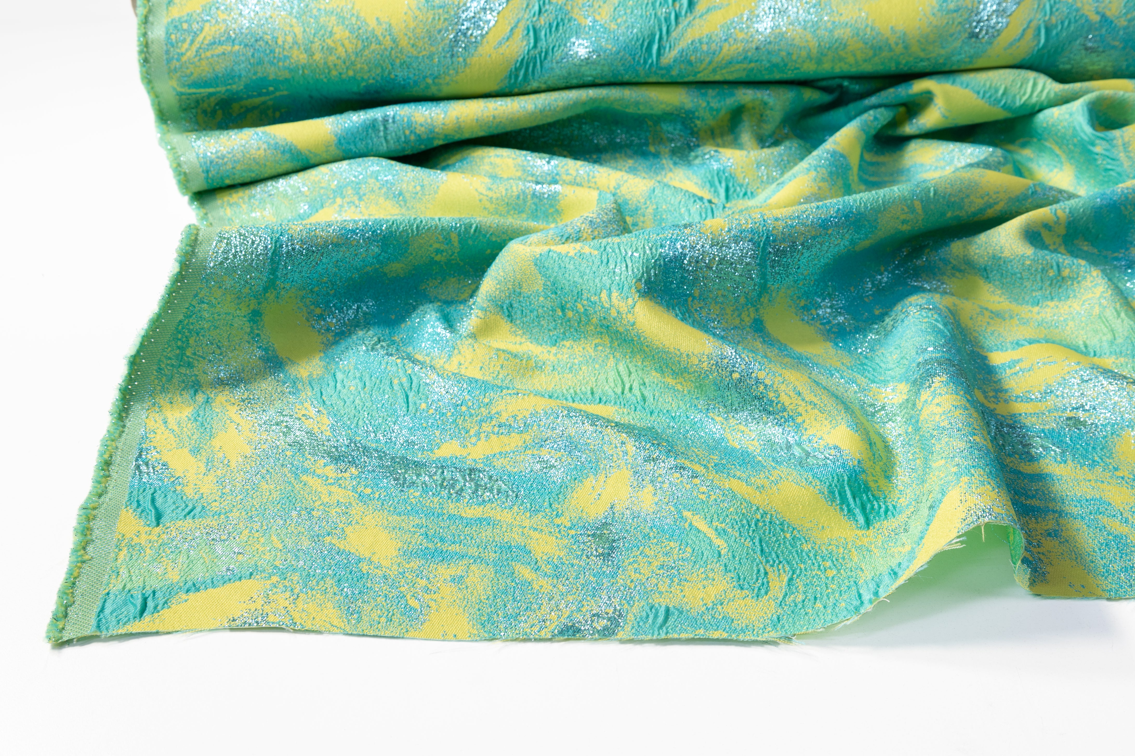 Abstract Metallic Cloqué Brocade - Green / Yellow