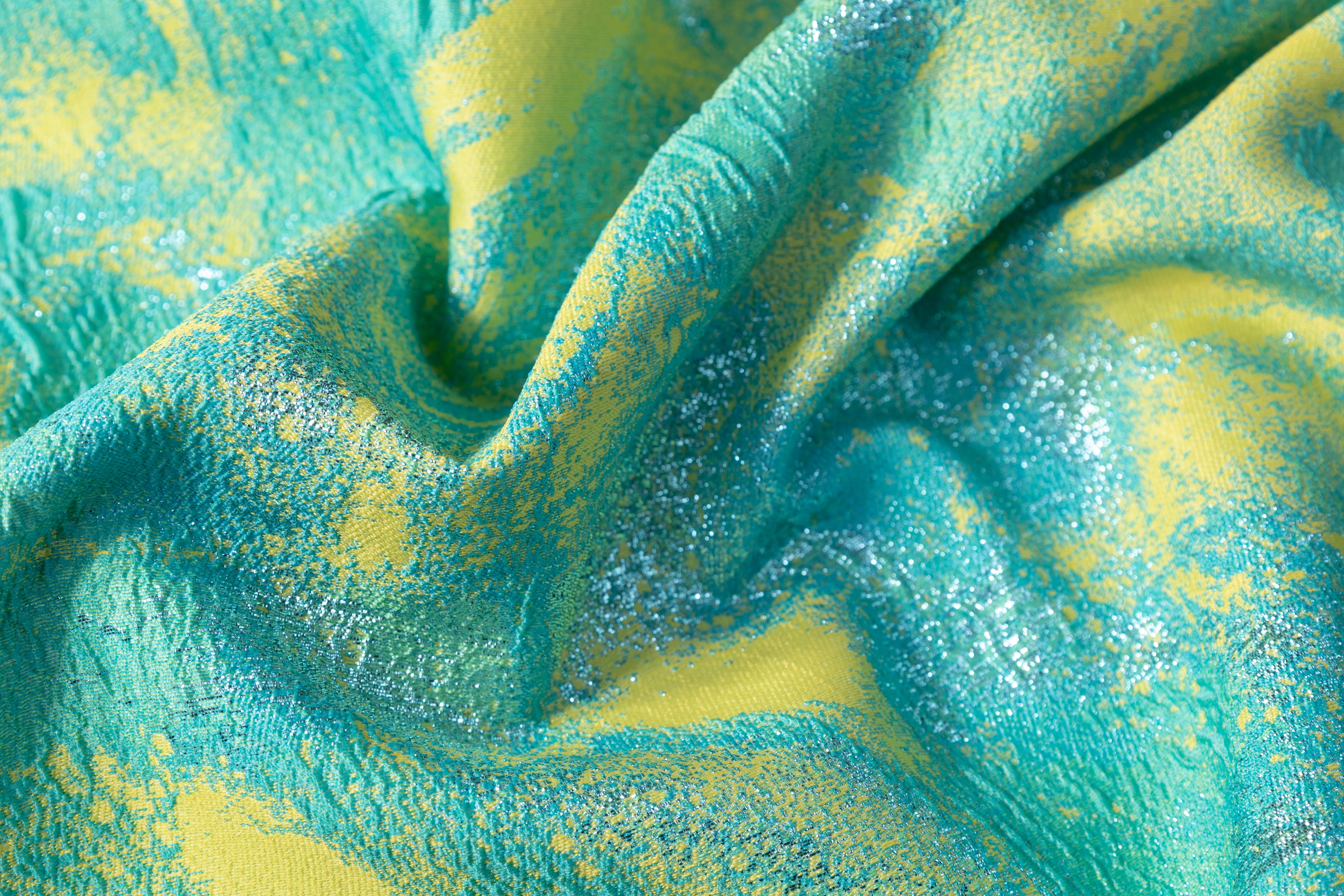 Abstract Metallic Cloqué Brocade - Green / Yellow