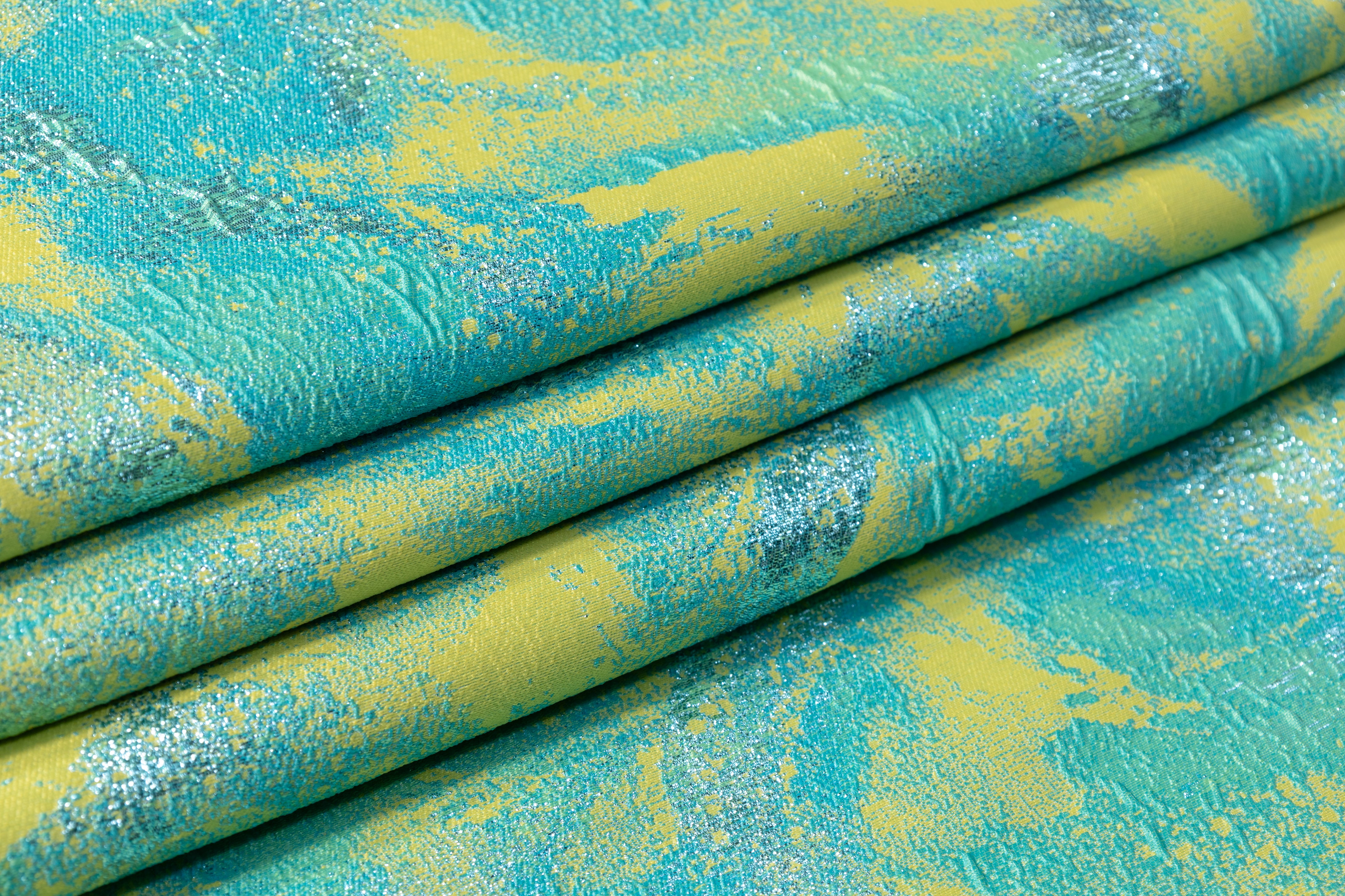 Abstract Metallic Cloqué Brocade - Green / Yellow