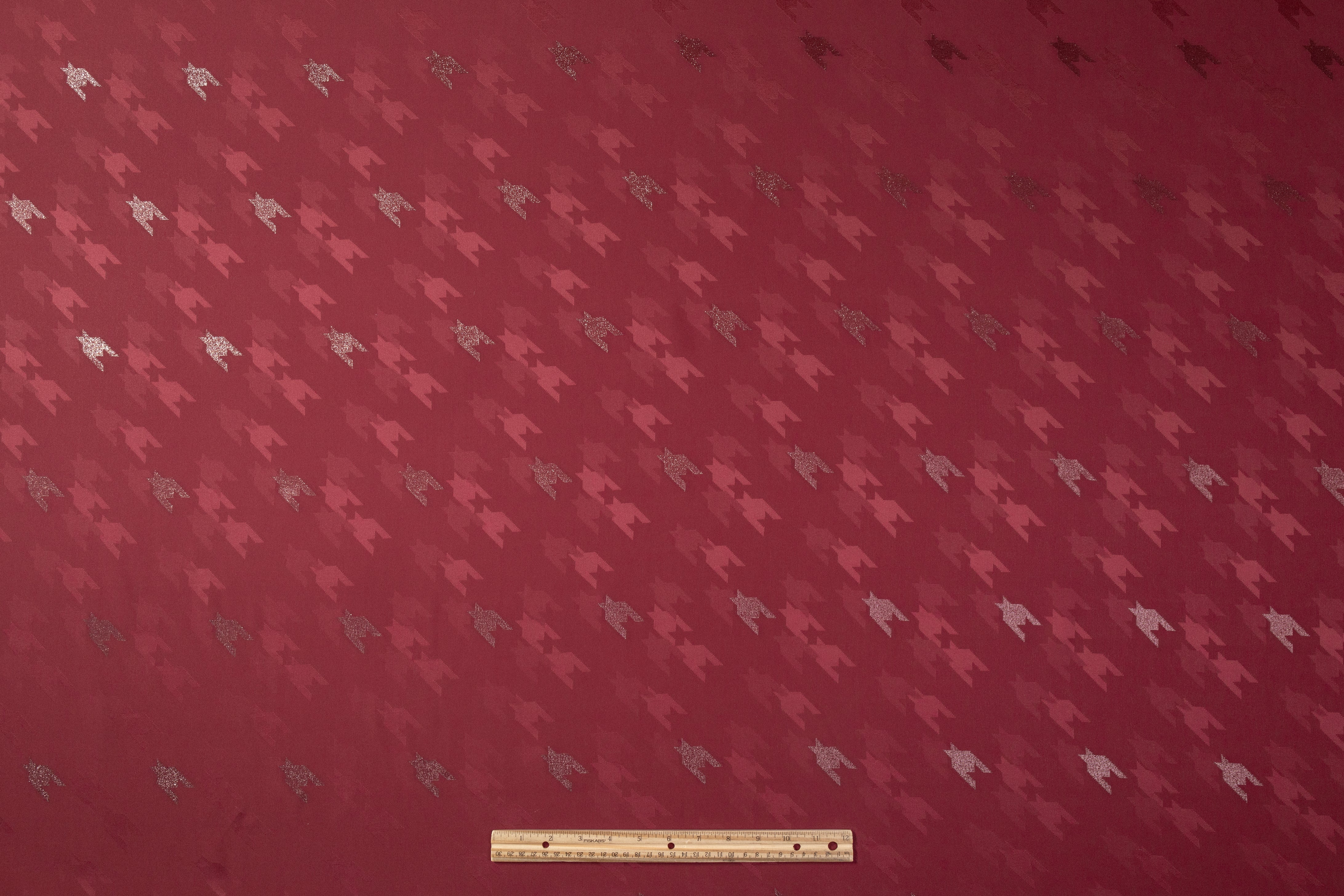 Houndstooth Italian Metallic Silk Jacquard - Burgundy