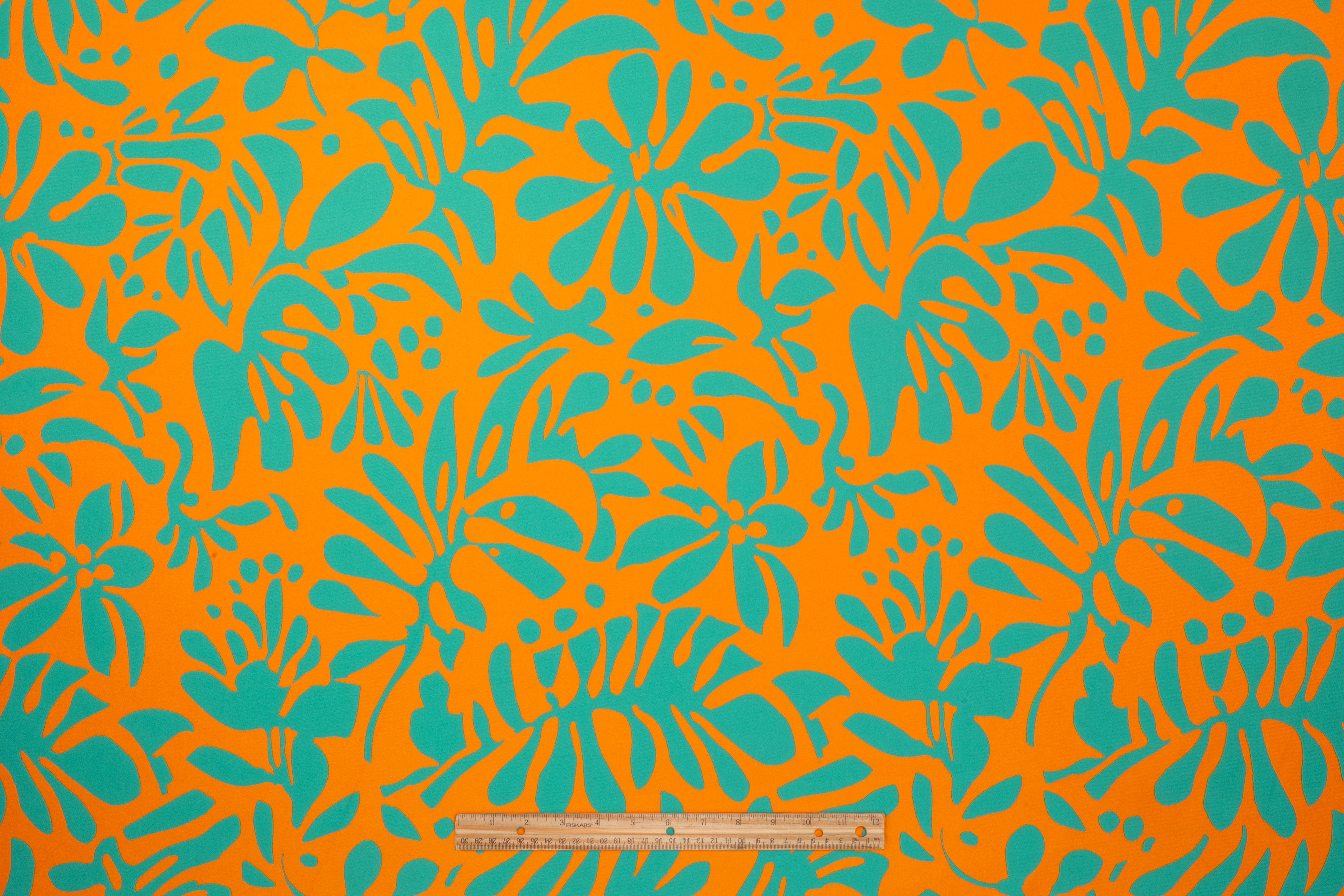Carnet - Floral Double Faced Italian Silk Blend Brocade - Turquoise / Orange