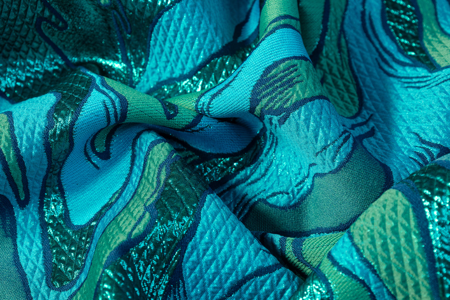 Abstract Metallic Matelassé Brocade - Blue / Green