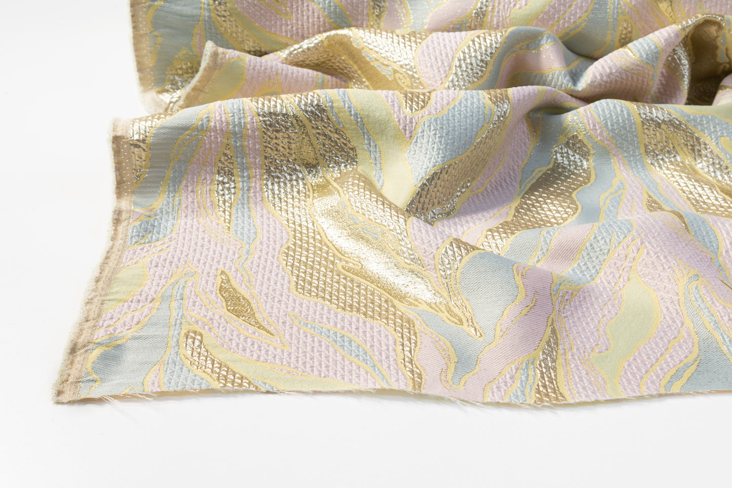 Abstract Metallic Matelassé Brocade - Gold / Pink / Green