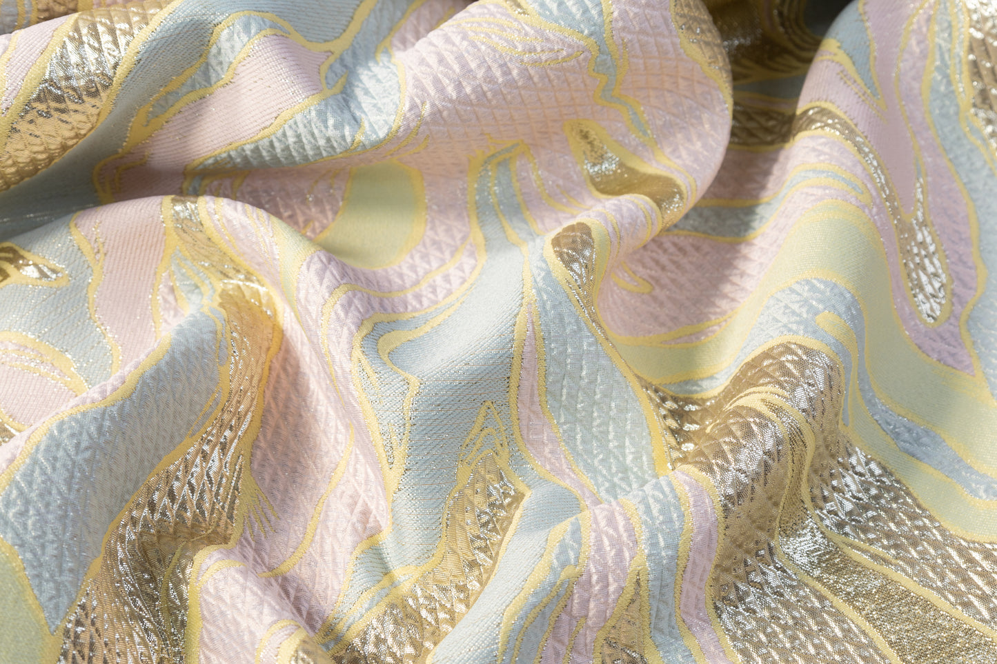 Abstract Metallic Matelassé Brocade - Gold / Pink / Green