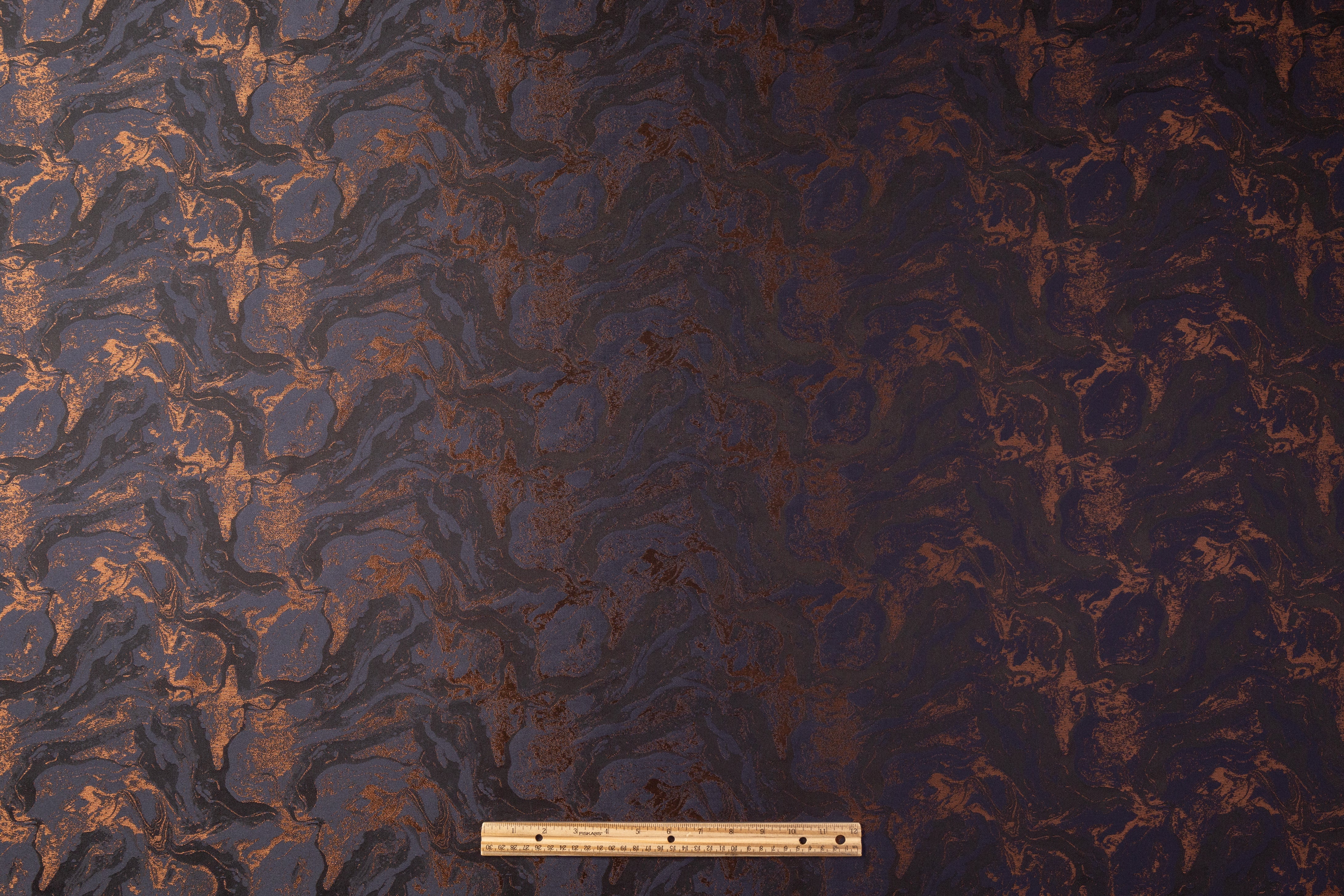Abstract Italian Silk Blend Brocade - Navy / Copper