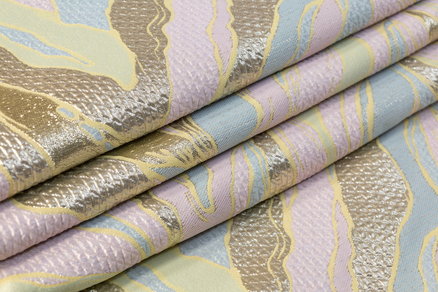 Abstract Metallic Matelassé Brocade - Gold / Pink / Green