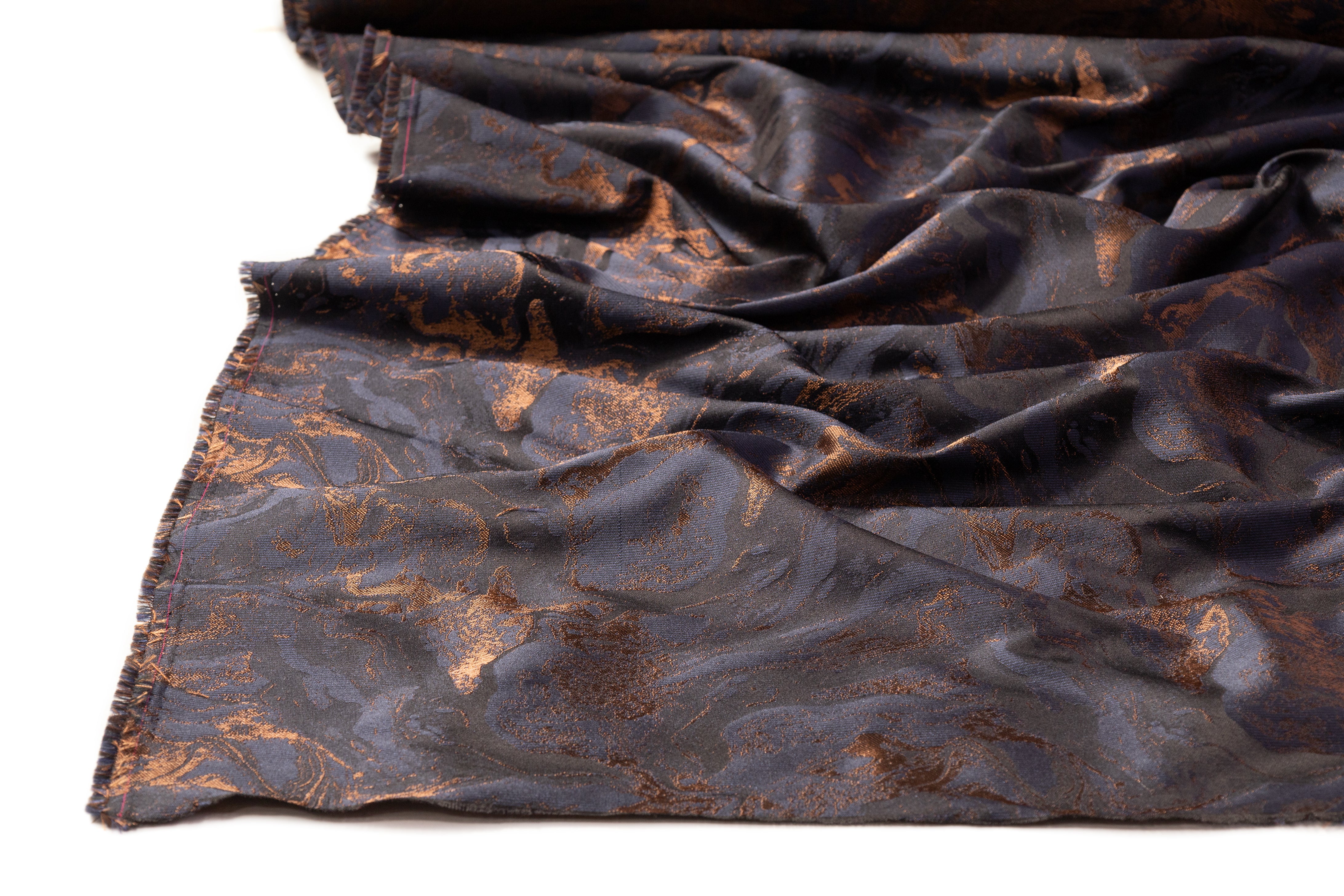Abstract Italian Silk Blend Brocade - Navy / Copper