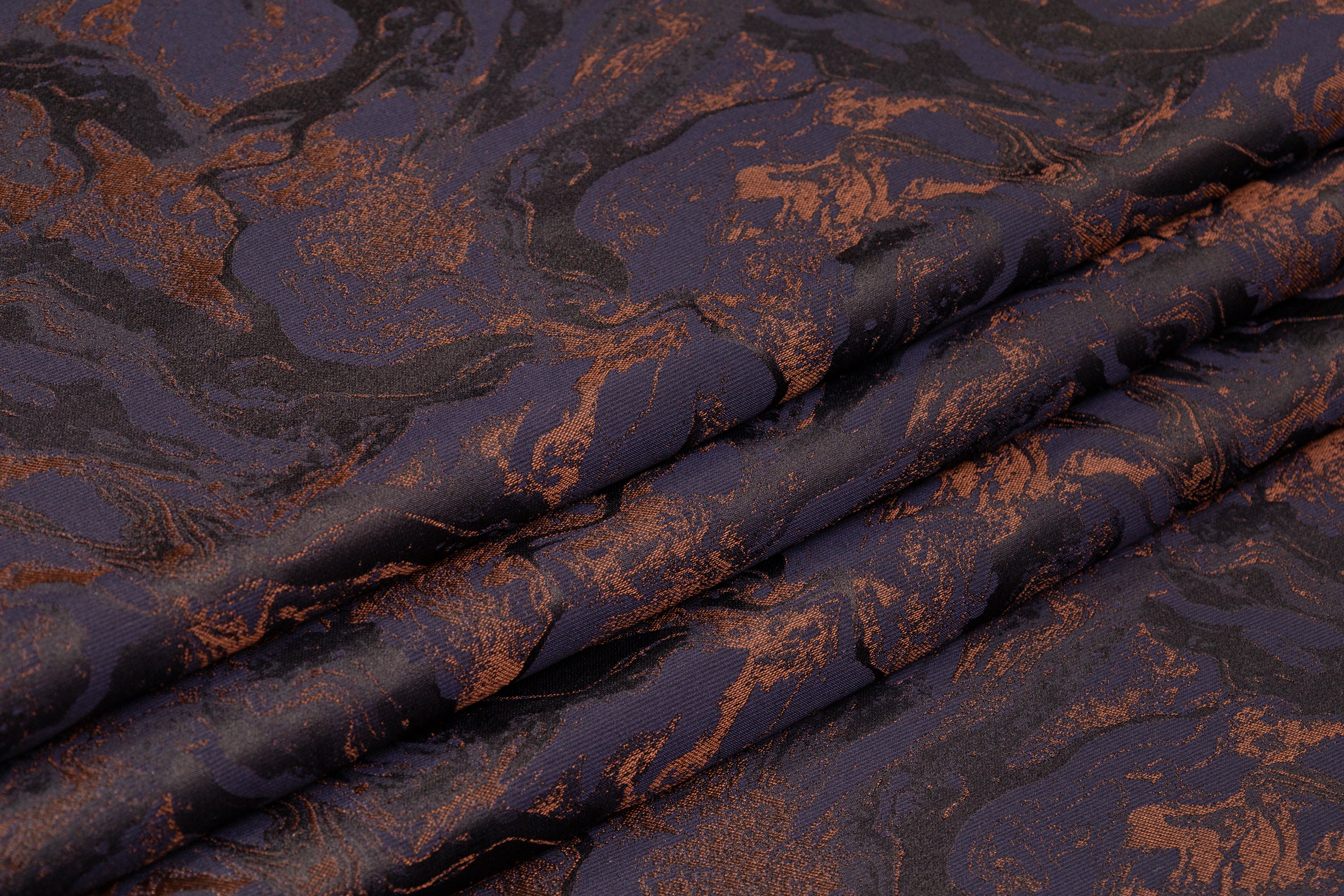 Abstract Italian Silk Blend Brocade - Navy / Copper