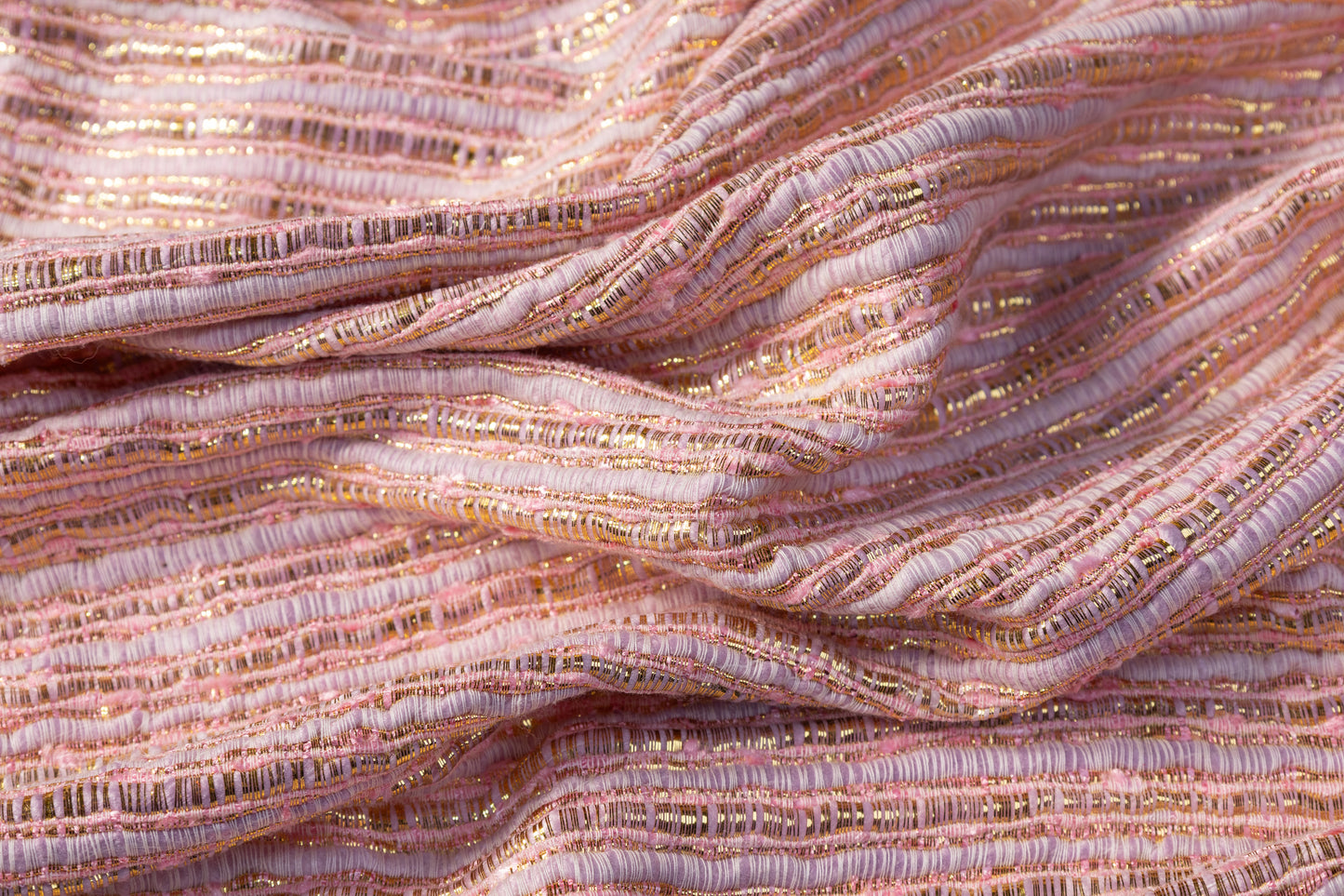 Metallic Viscose Chenille Tweed - Pink / Purple / Gold