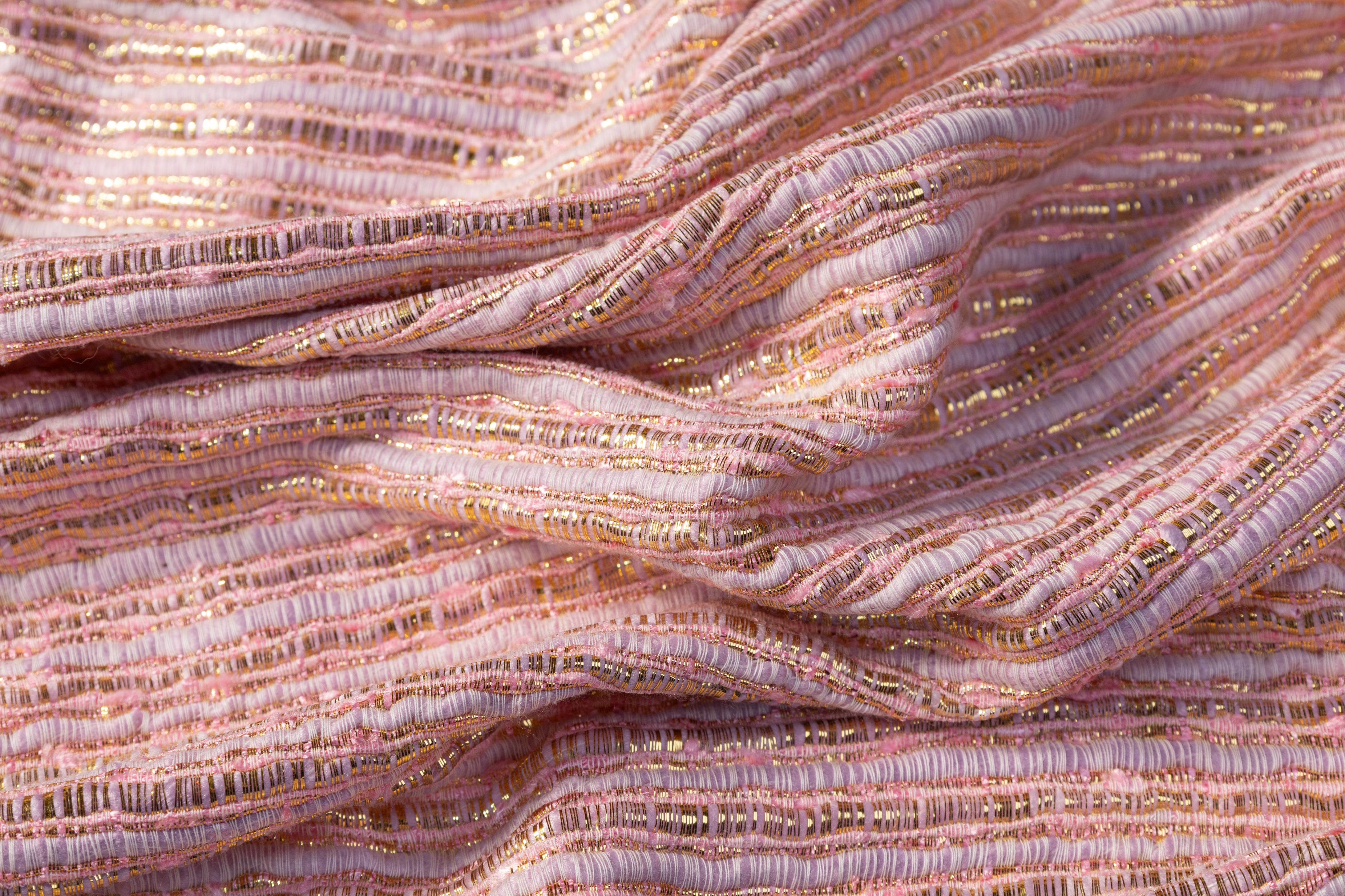 Metallic Viscose Chenille Tweed - Pink / Purple / Gold