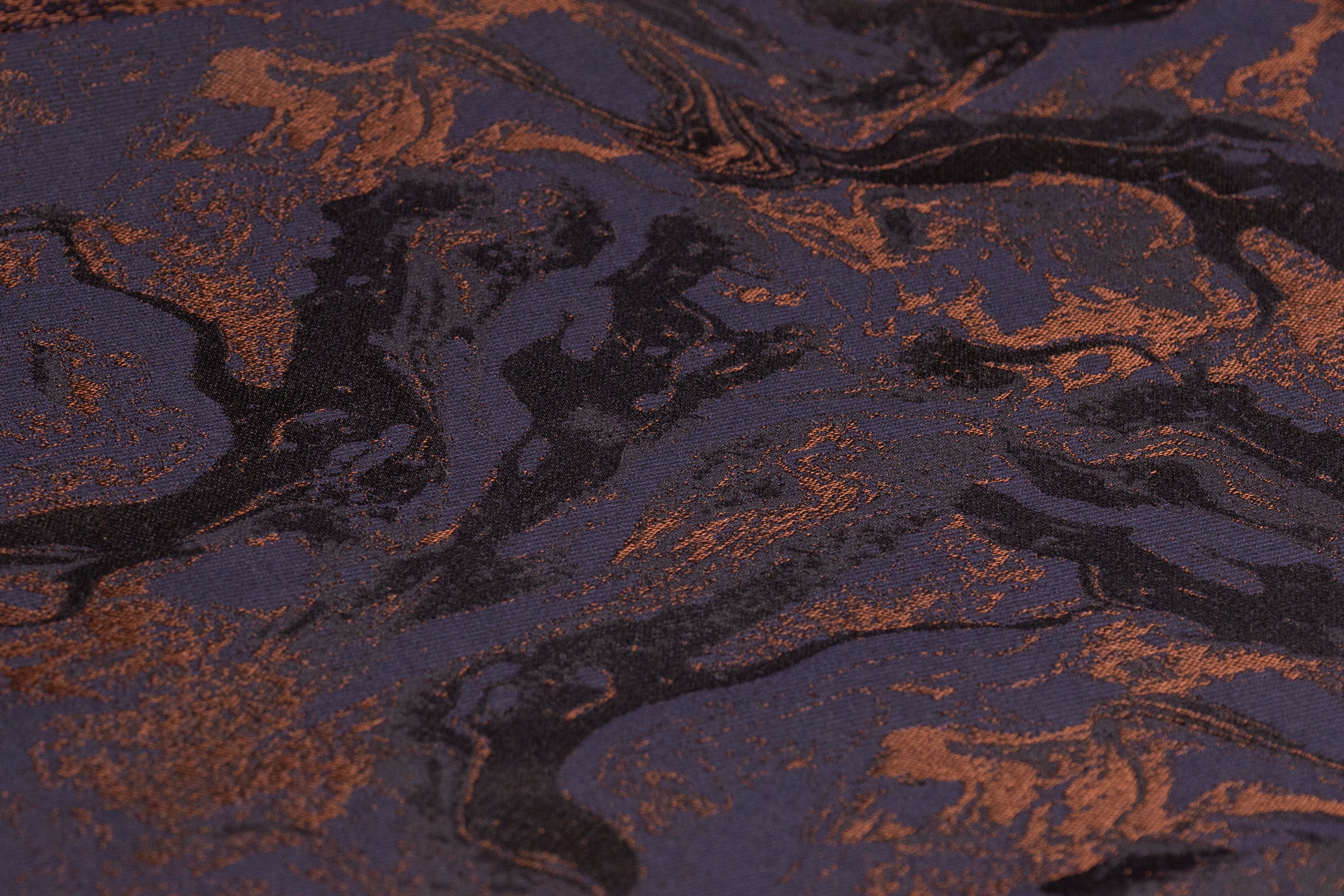 Abstract Italian Silk Blend Brocade - Navy / Copper