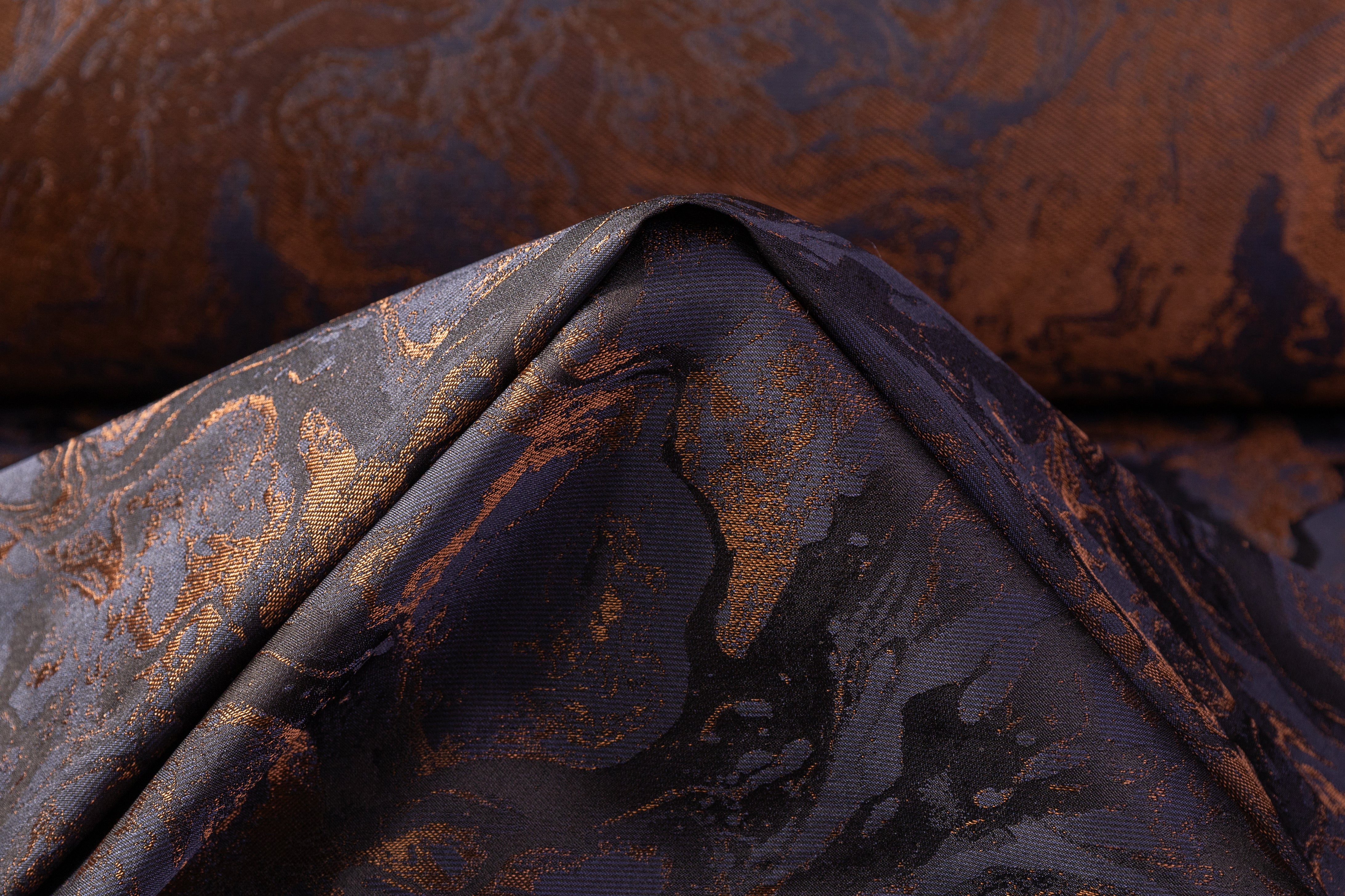 Abstract Italian Silk Blend Brocade - Navy / Copper
