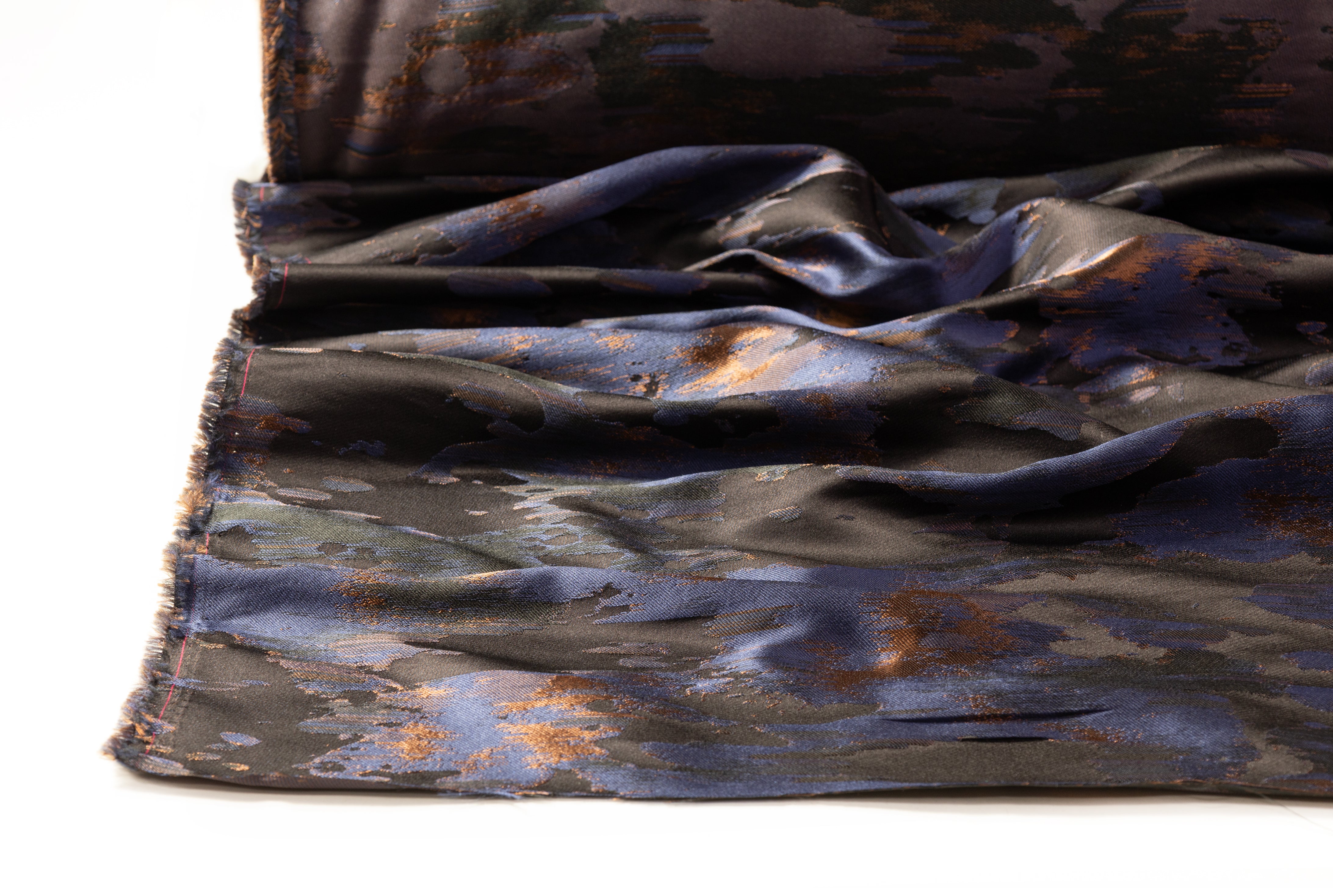 Abstract Italian Silk Blend Brocade - Navy / Copper