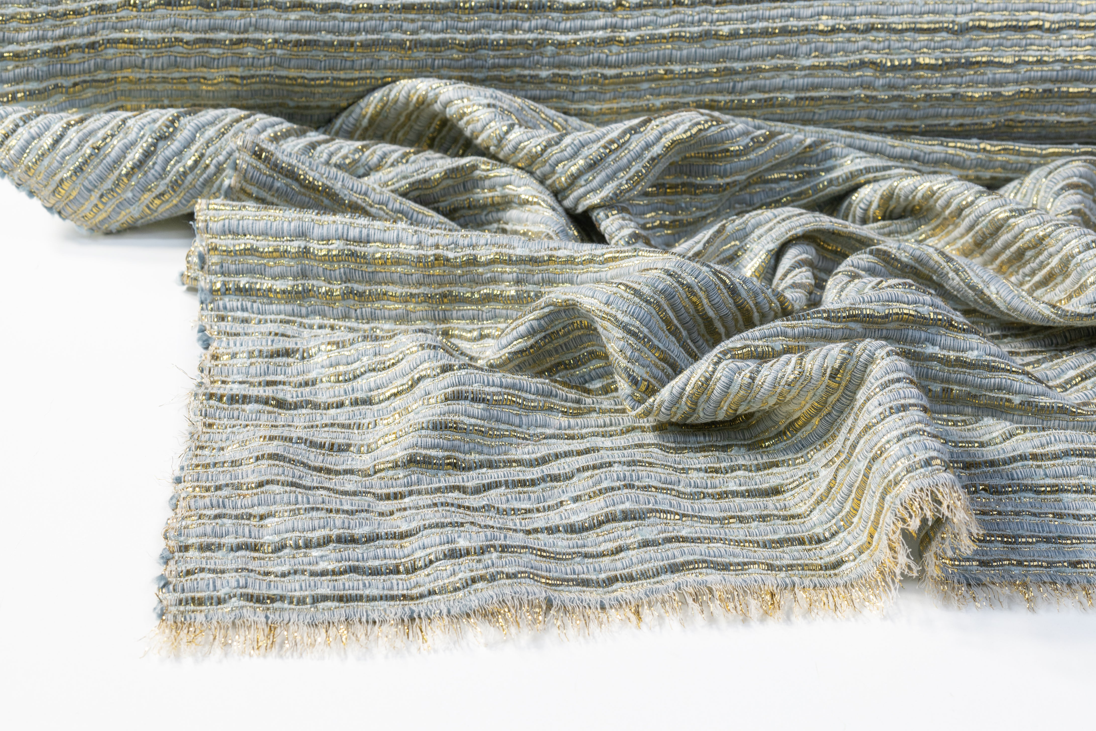 Metallic Viscose Chenille Tweed - Blue / Gold