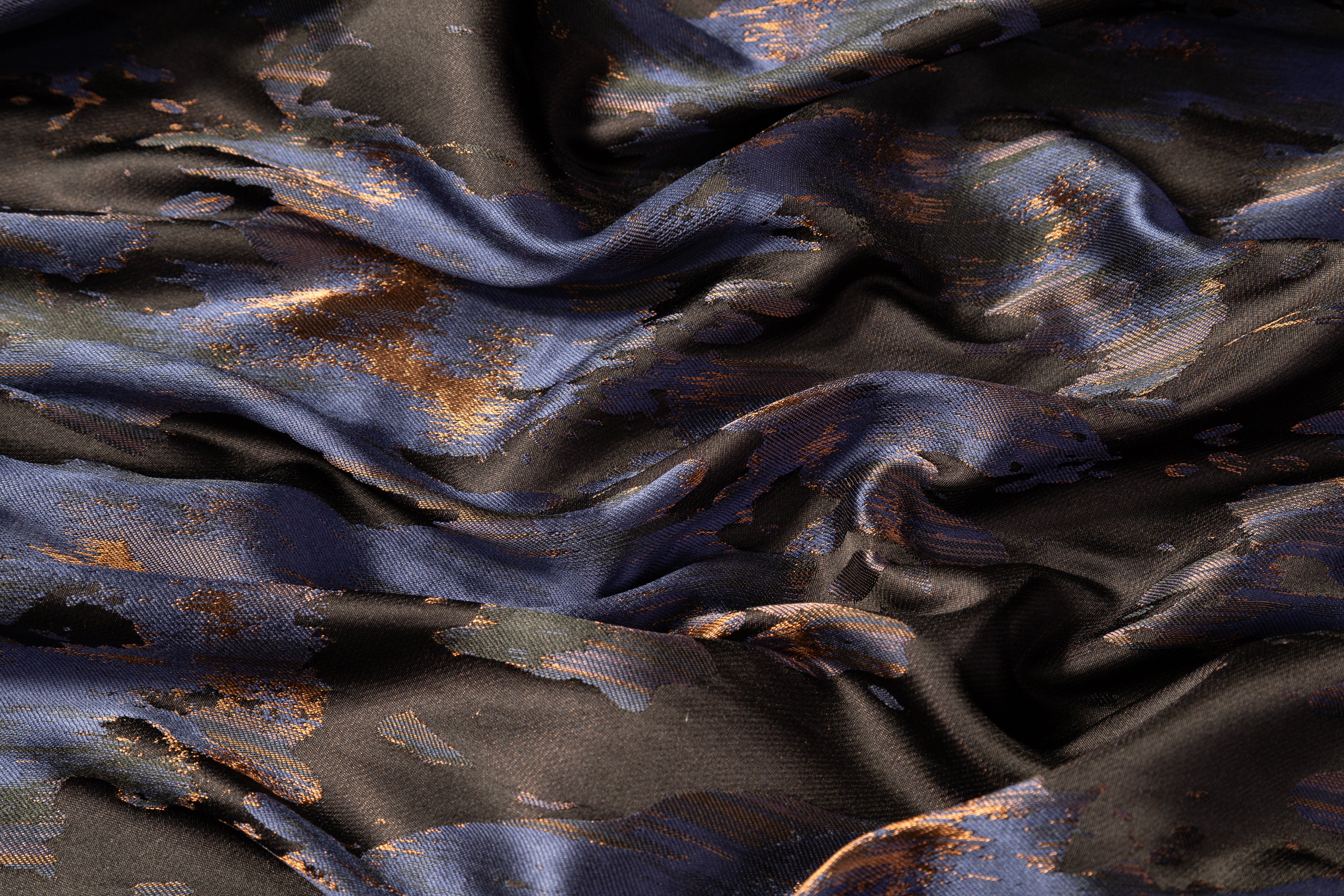 Abstract Italian Silk Blend Brocade - Navy / Copper