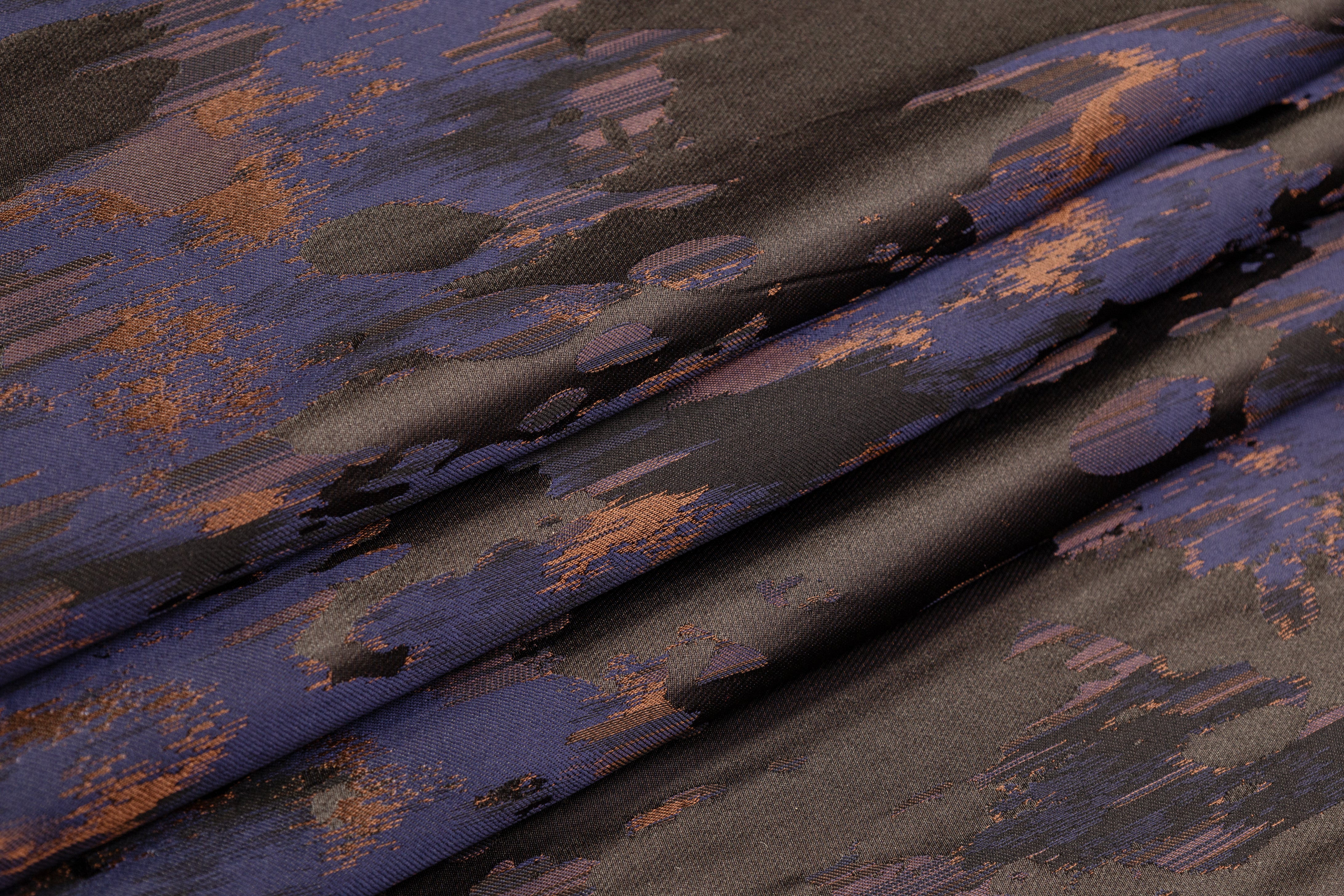 Abstract Italian Silk Blend Brocade - Navy / Copper