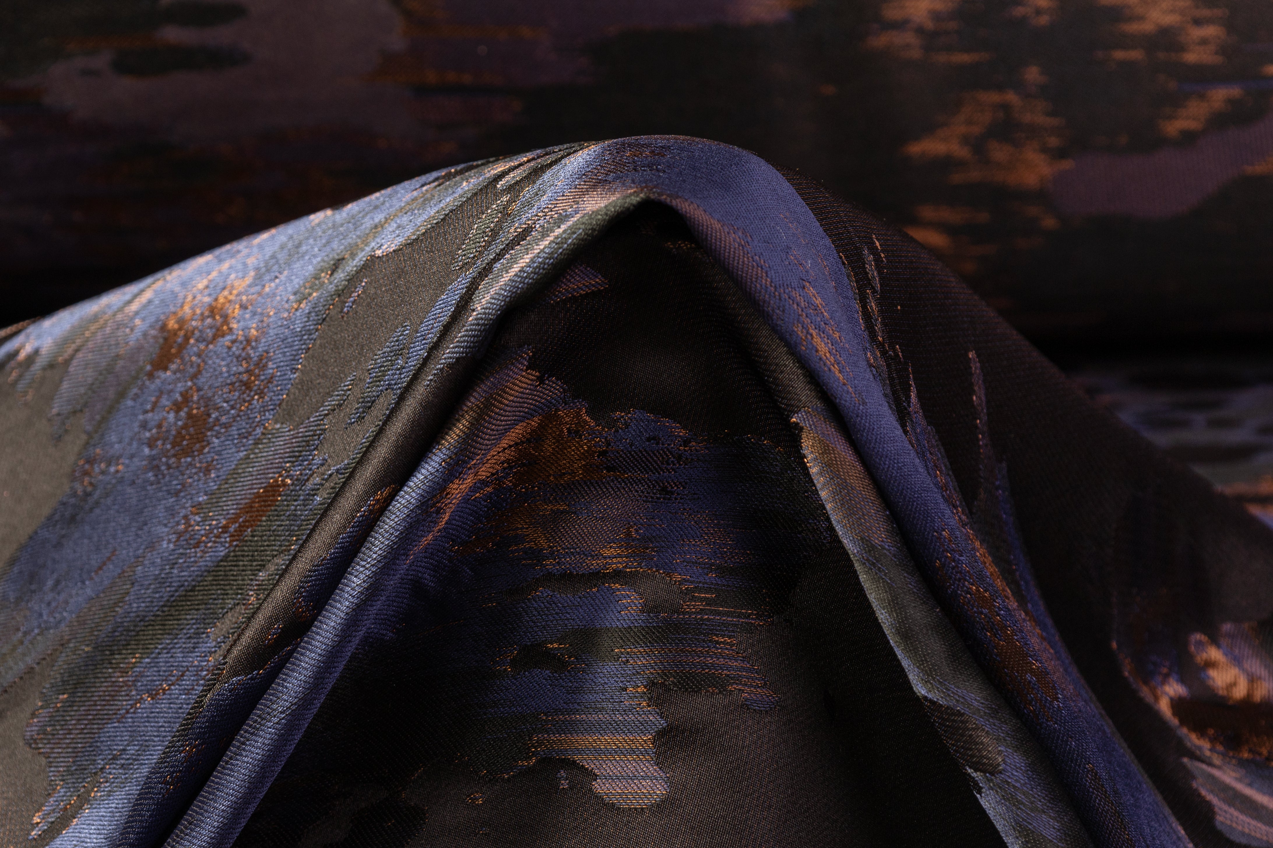 Abstract Italian Silk Blend Brocade - Navy / Copper