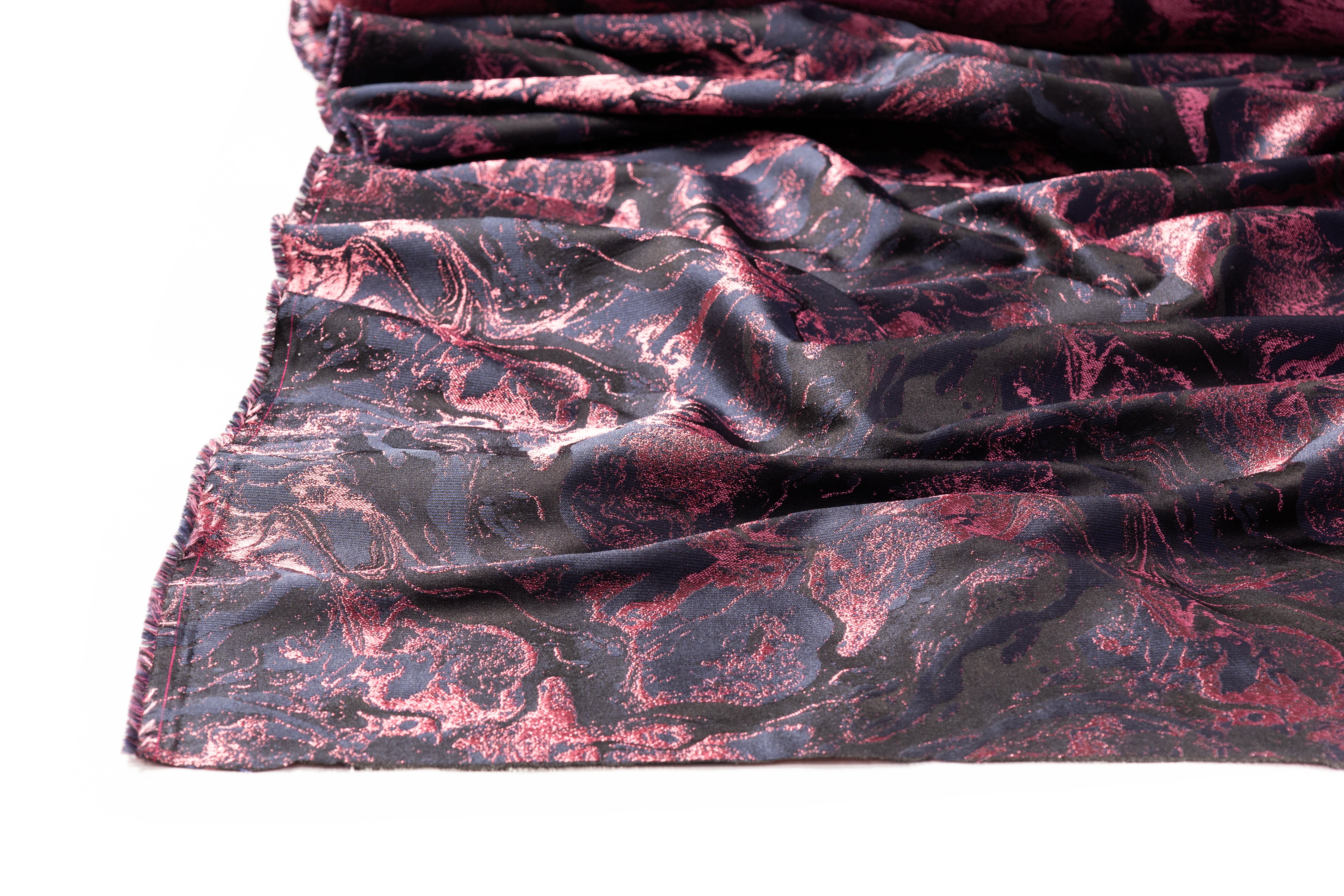Abstract Italian Silk Blend Brocade - Pink / Navy