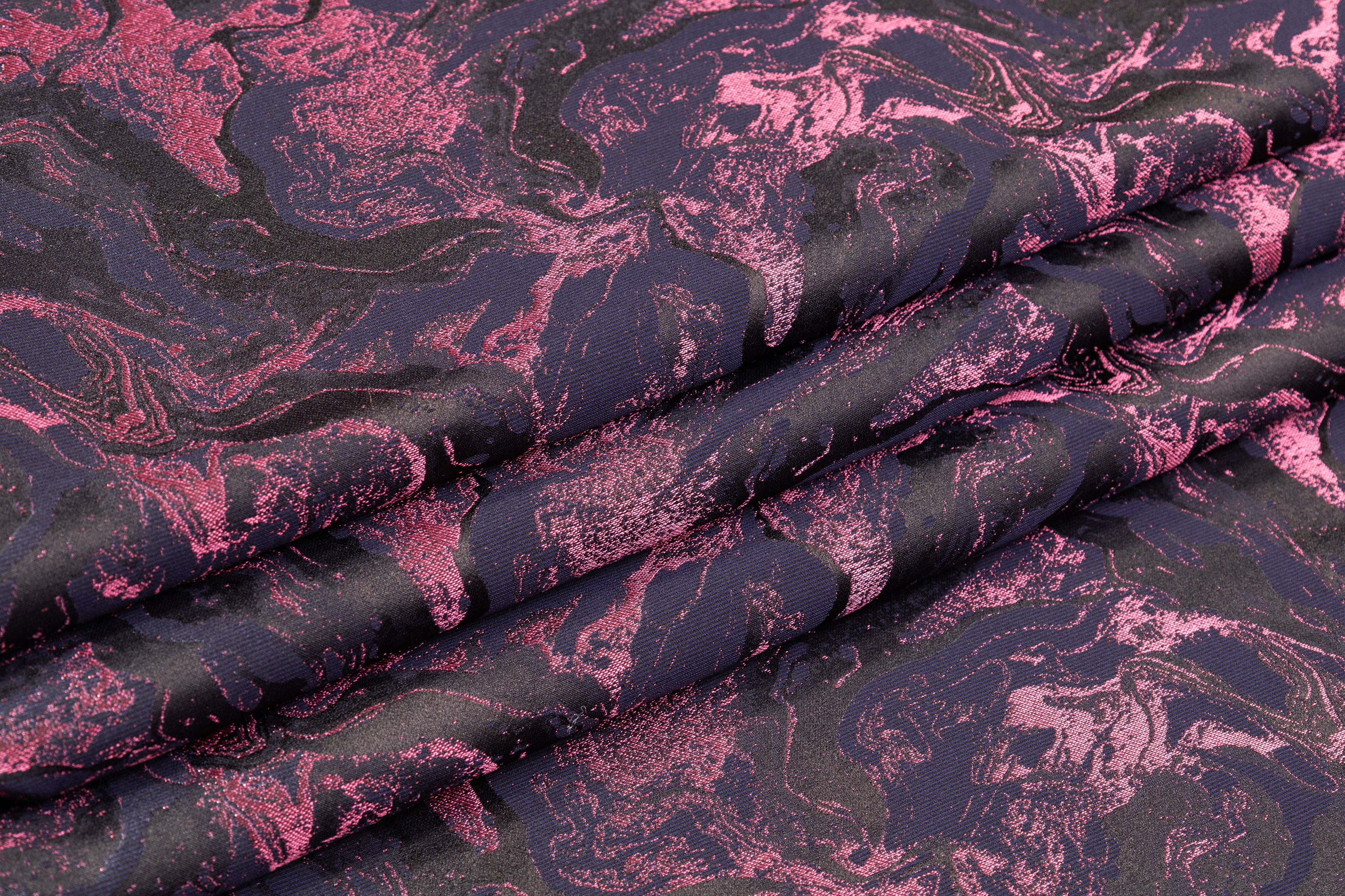 Abstract Italian Silk Blend Brocade - Pink / Navy