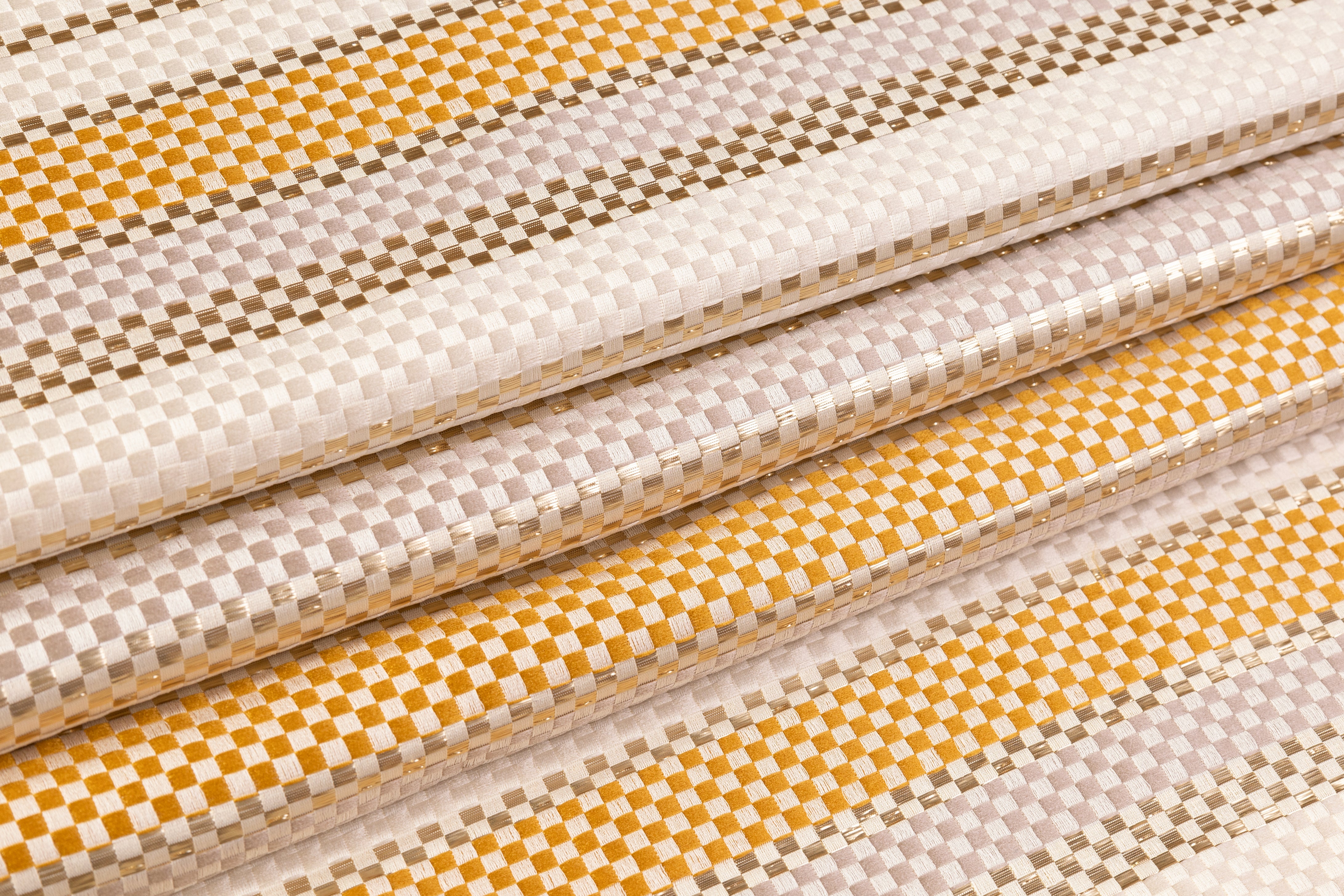 Checked Metallic Italian Brocade - Gold / Ivory