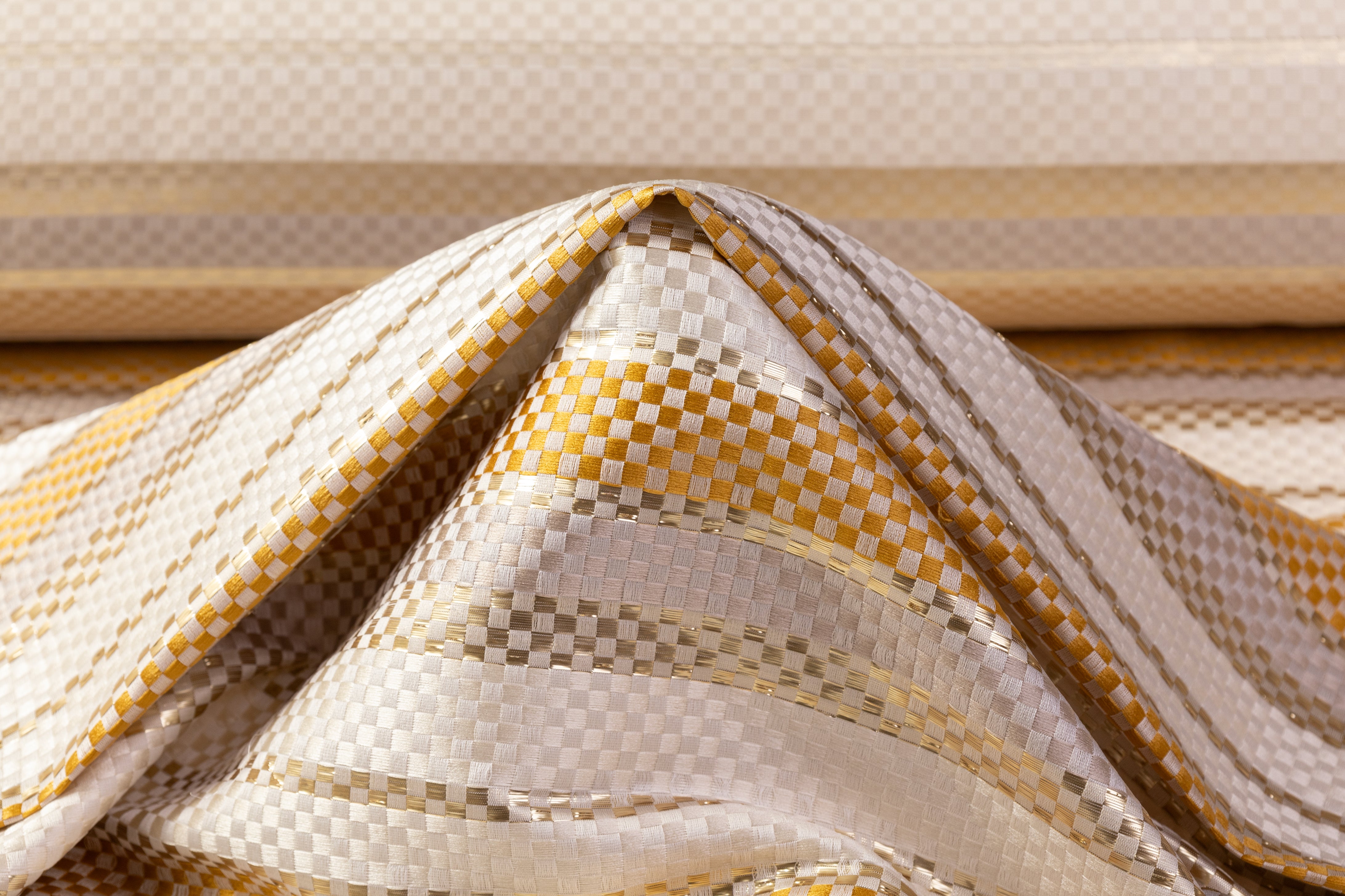 Checked Metallic Italian Brocade - Gold / Ivory