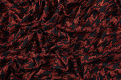 Metallic Houndstooth Jersey Knit - Burgundy / Black