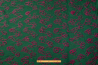 Embroidered Wool Blend Coating - Green / Fuchsia / Black / Silver
