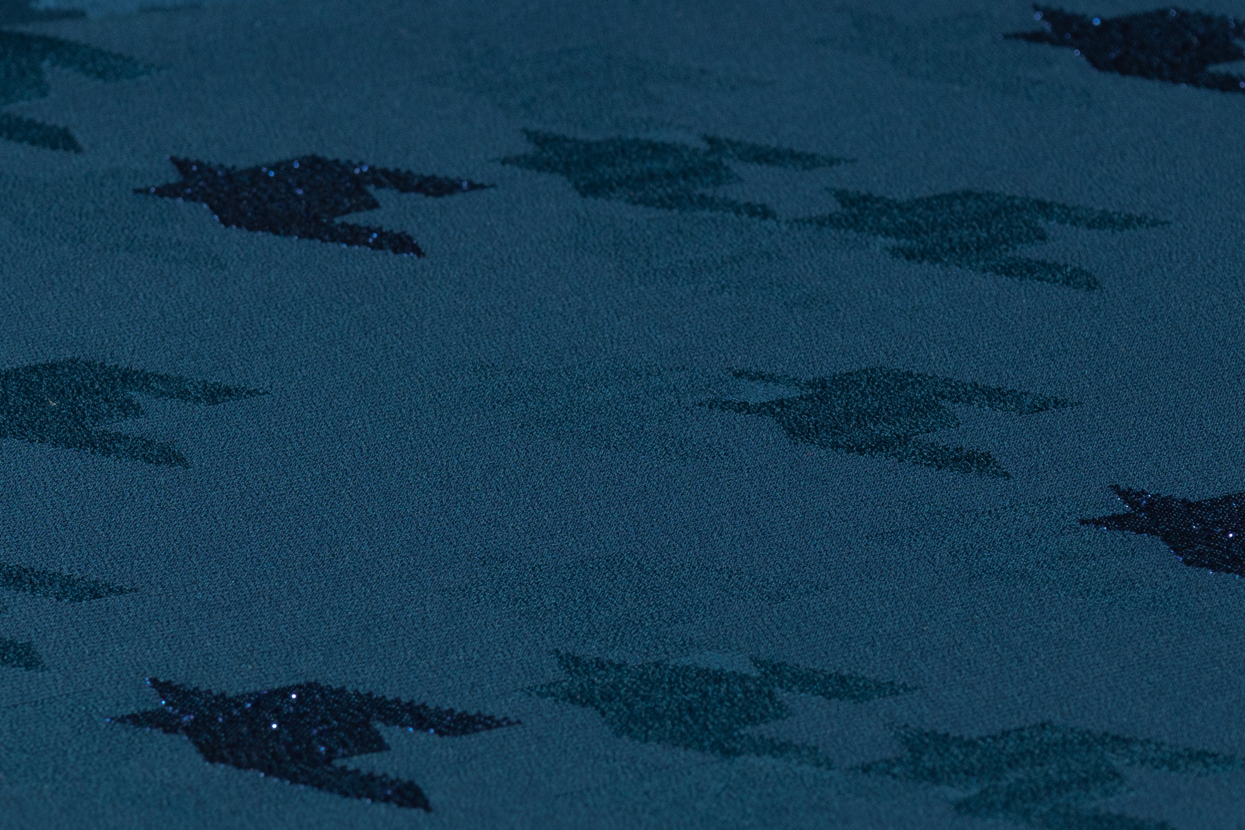 Houndstooth Italian Metallic Silk Jacquard - Teal Blue