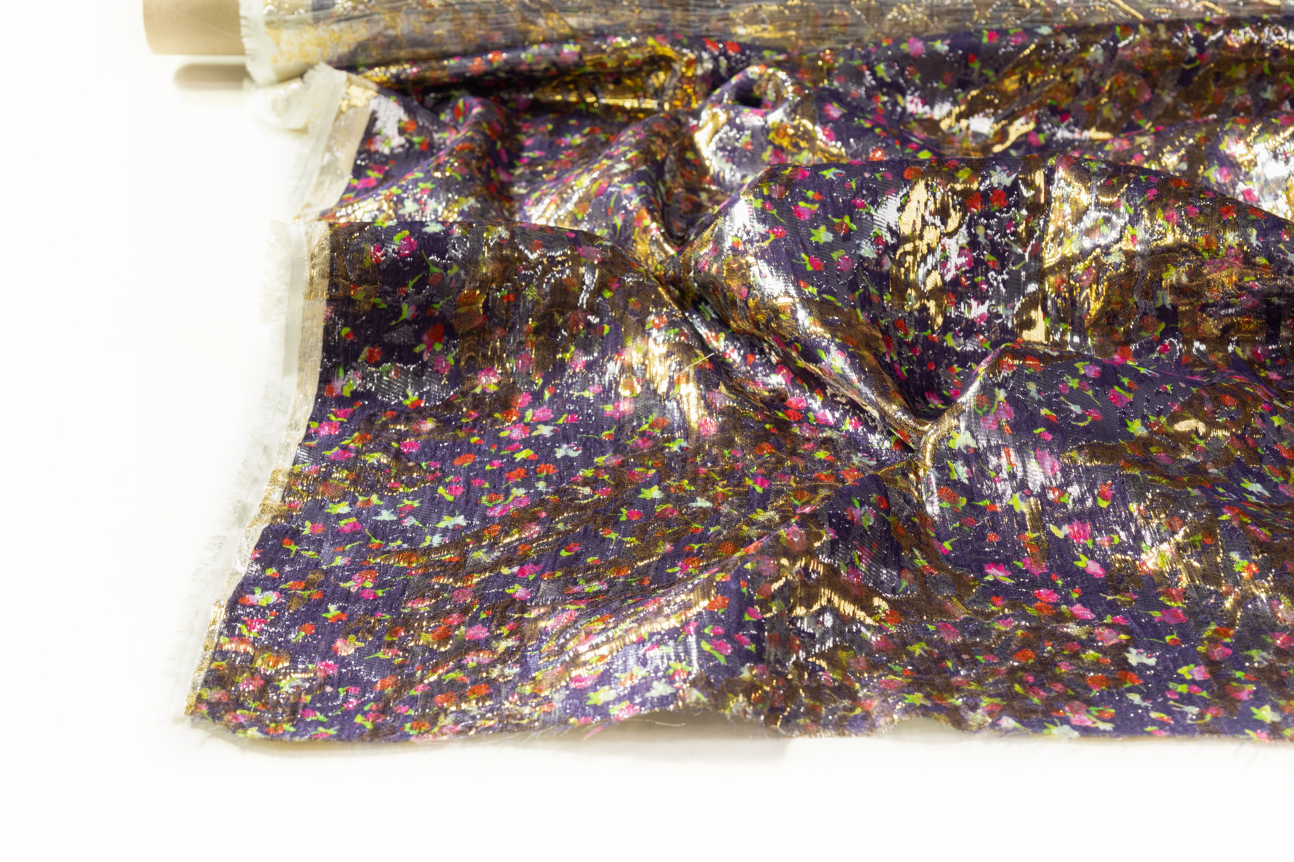 Abstract Ditsy Floral Metallic Italian Silk Brocade - Multicolor / Gold