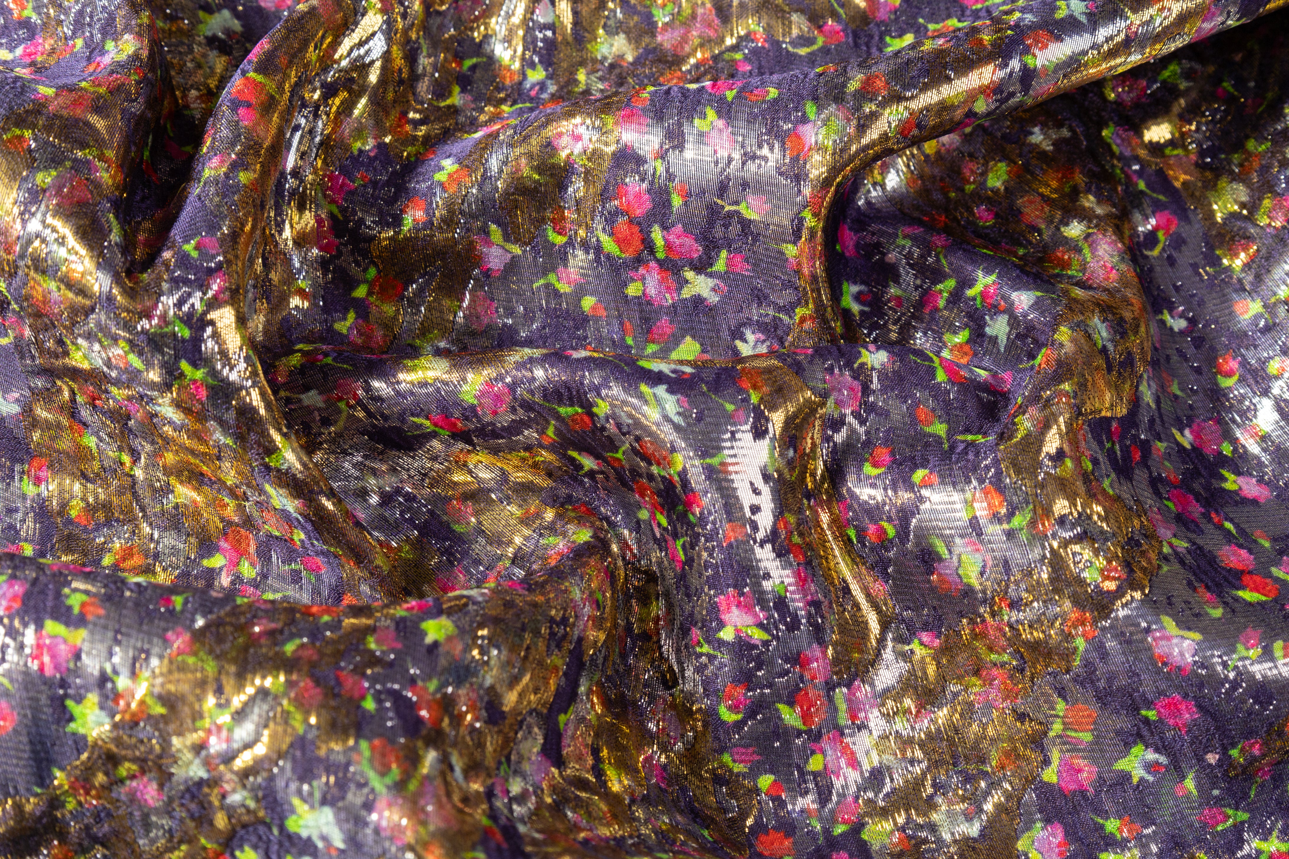 Abstract Ditsy Floral Metallic Italian Silk Brocade - Multicolor / Gold