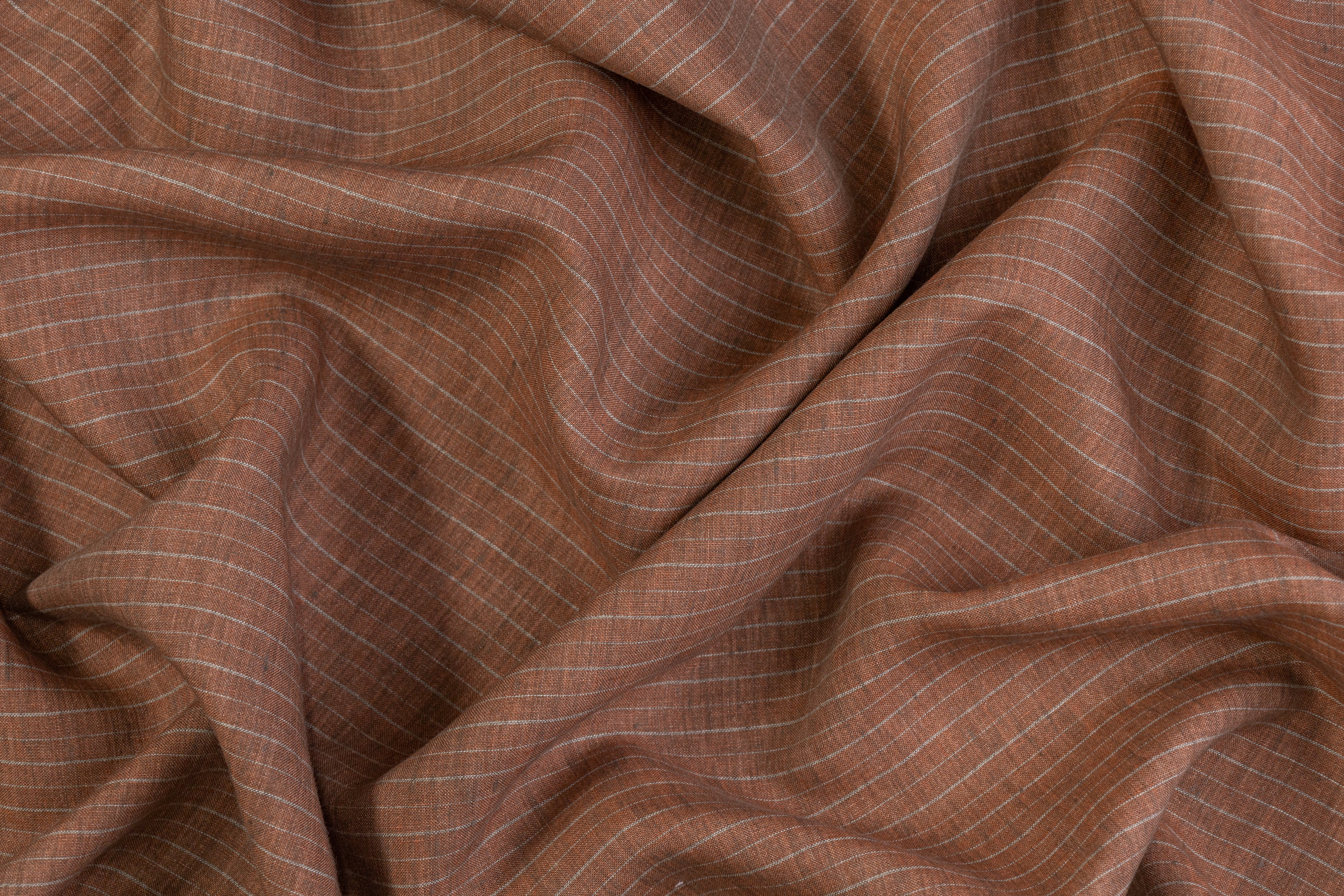 Pin Striped Italian Linen - Rust / White