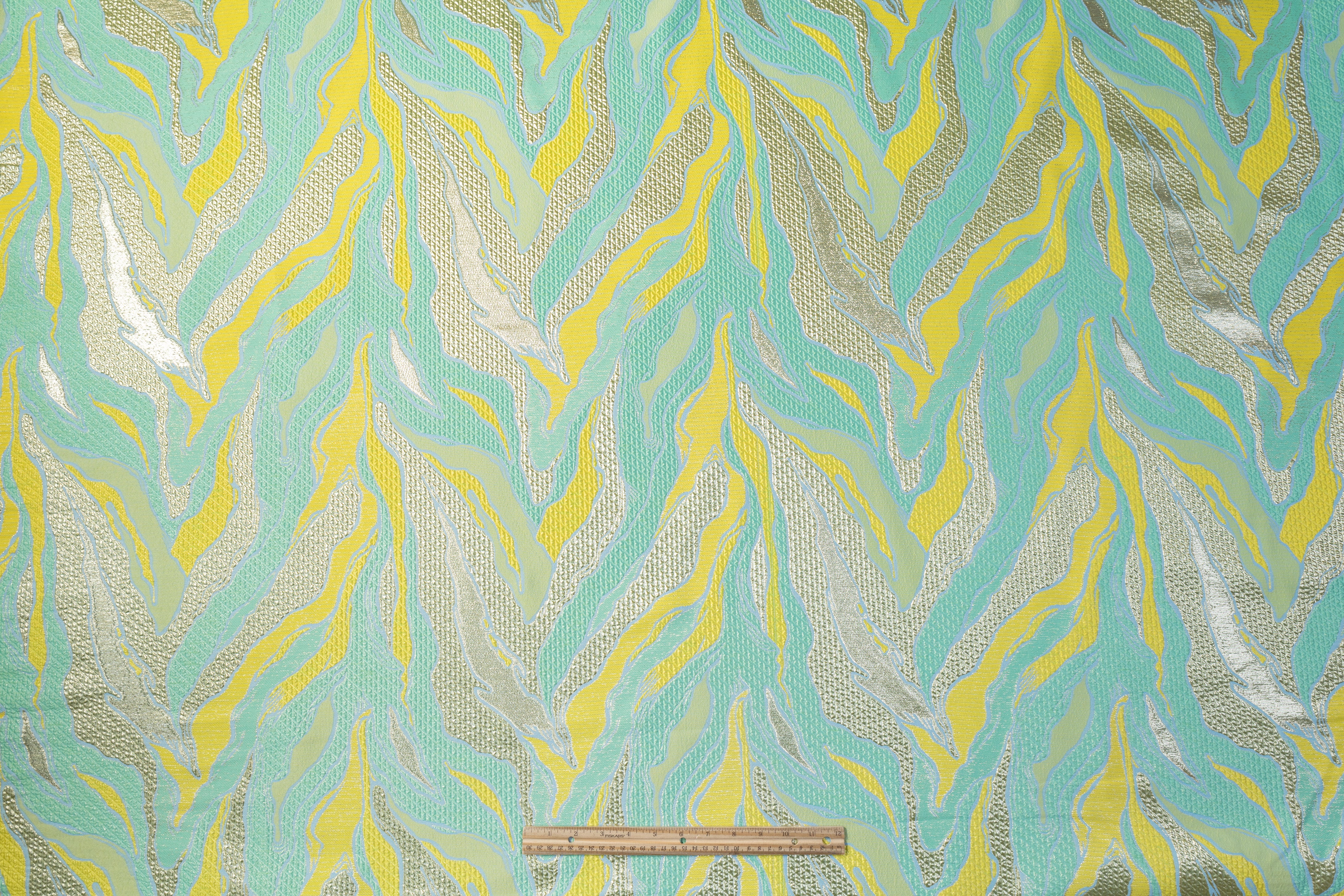 Abstract Metallic Matelassé Brocade - Green / Yellow / Gold