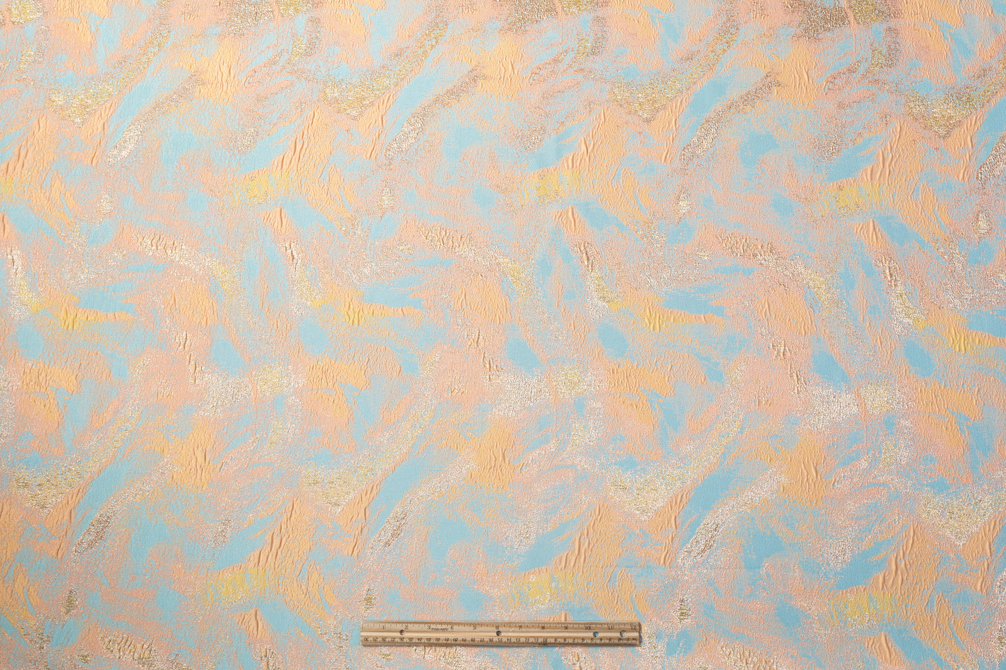 Abstract Metallic Cloqué Brocade - Peach / Blue / Gold