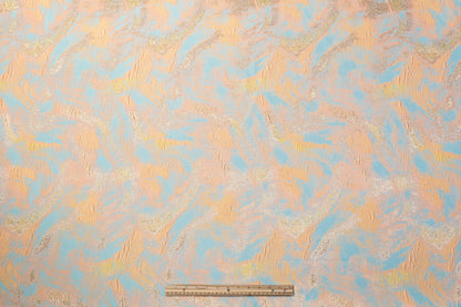 Abstract Metallic Cloqué Brocade - Peach / Blue / Gold