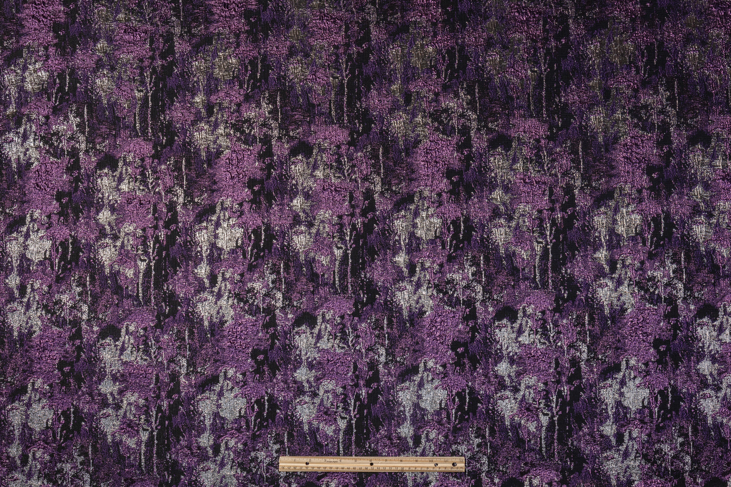 Abstract Metallic Cloqué Brocade - Purple / Black / Silver