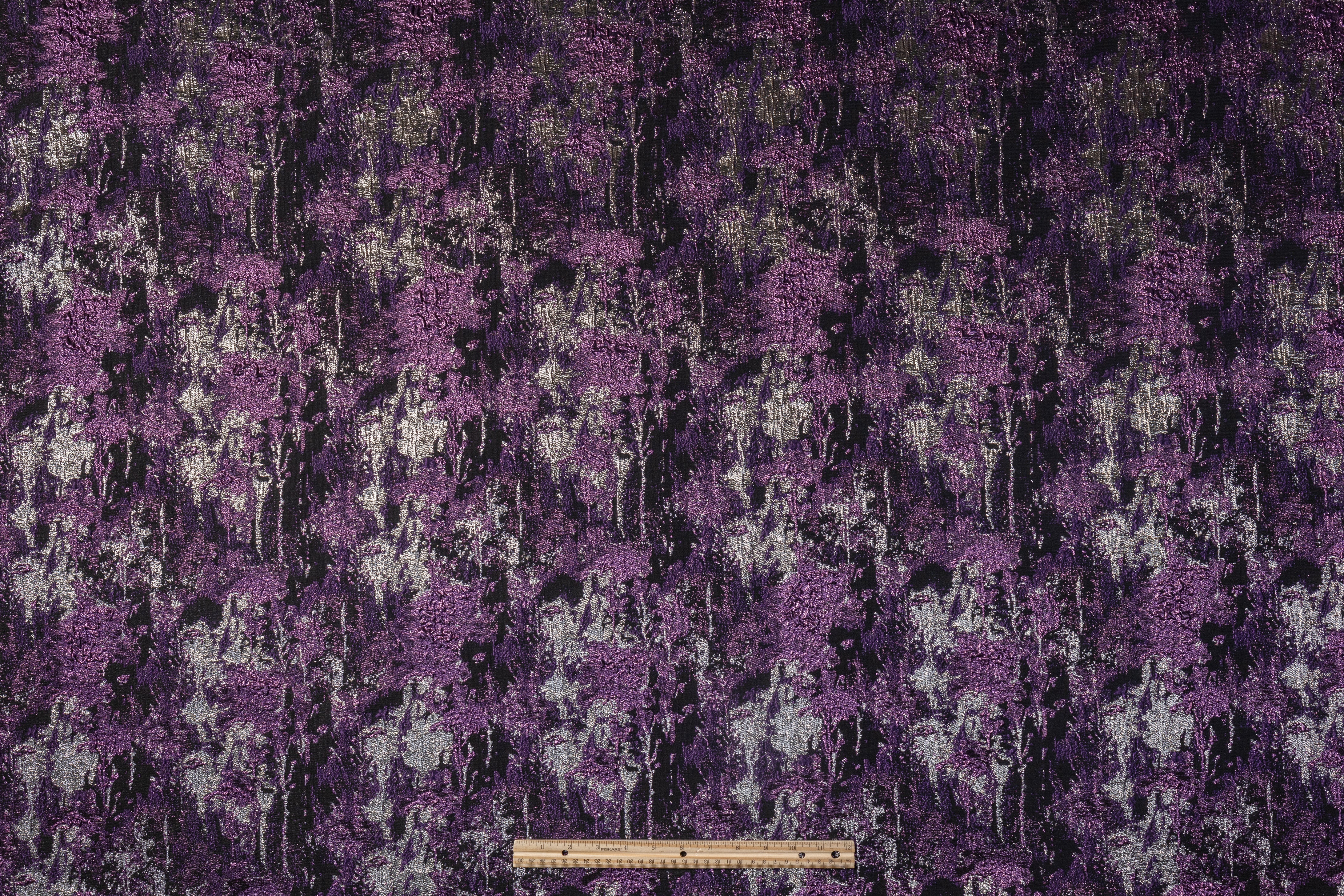 Abstract Metallic Cloqué Brocade - Purple / Black / Silver