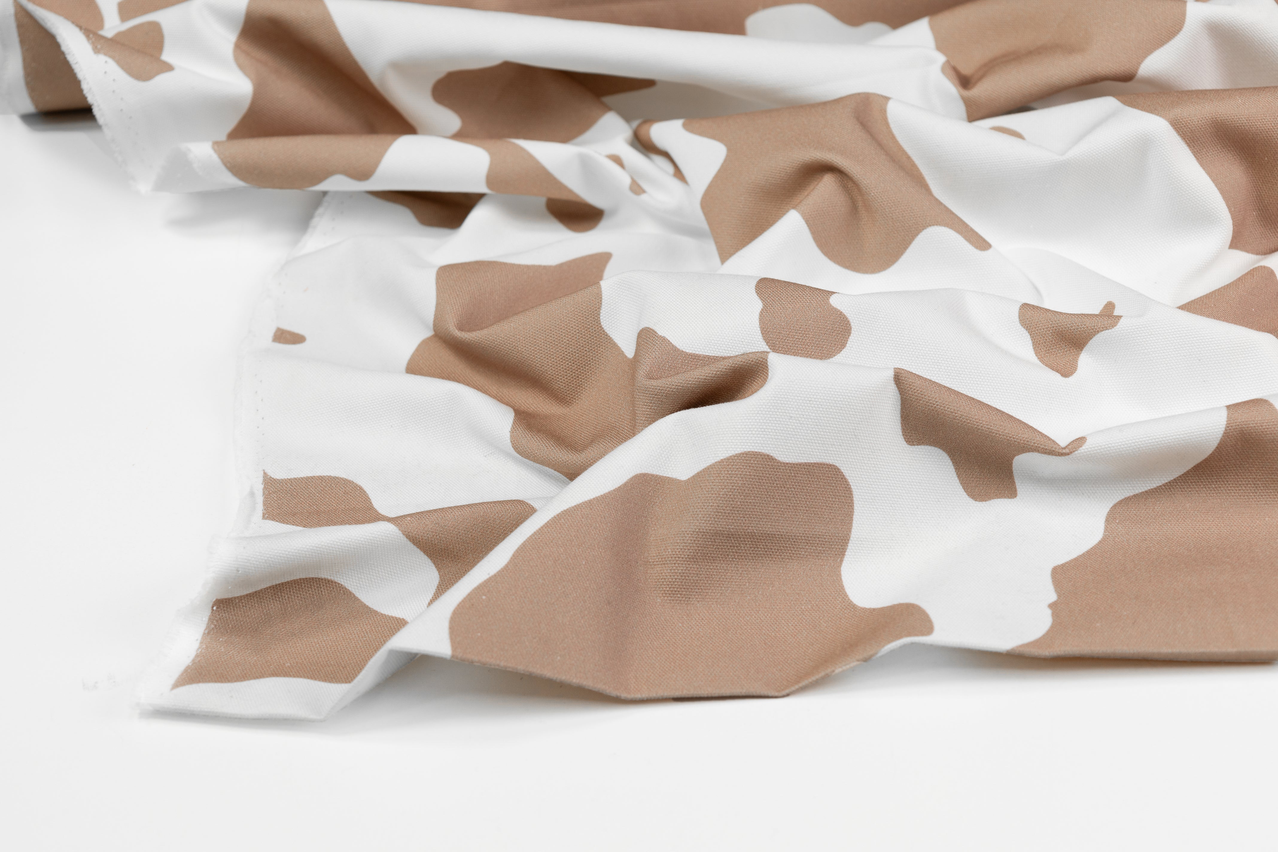 Cow Print Italian Cotton Canvas - White / Brown