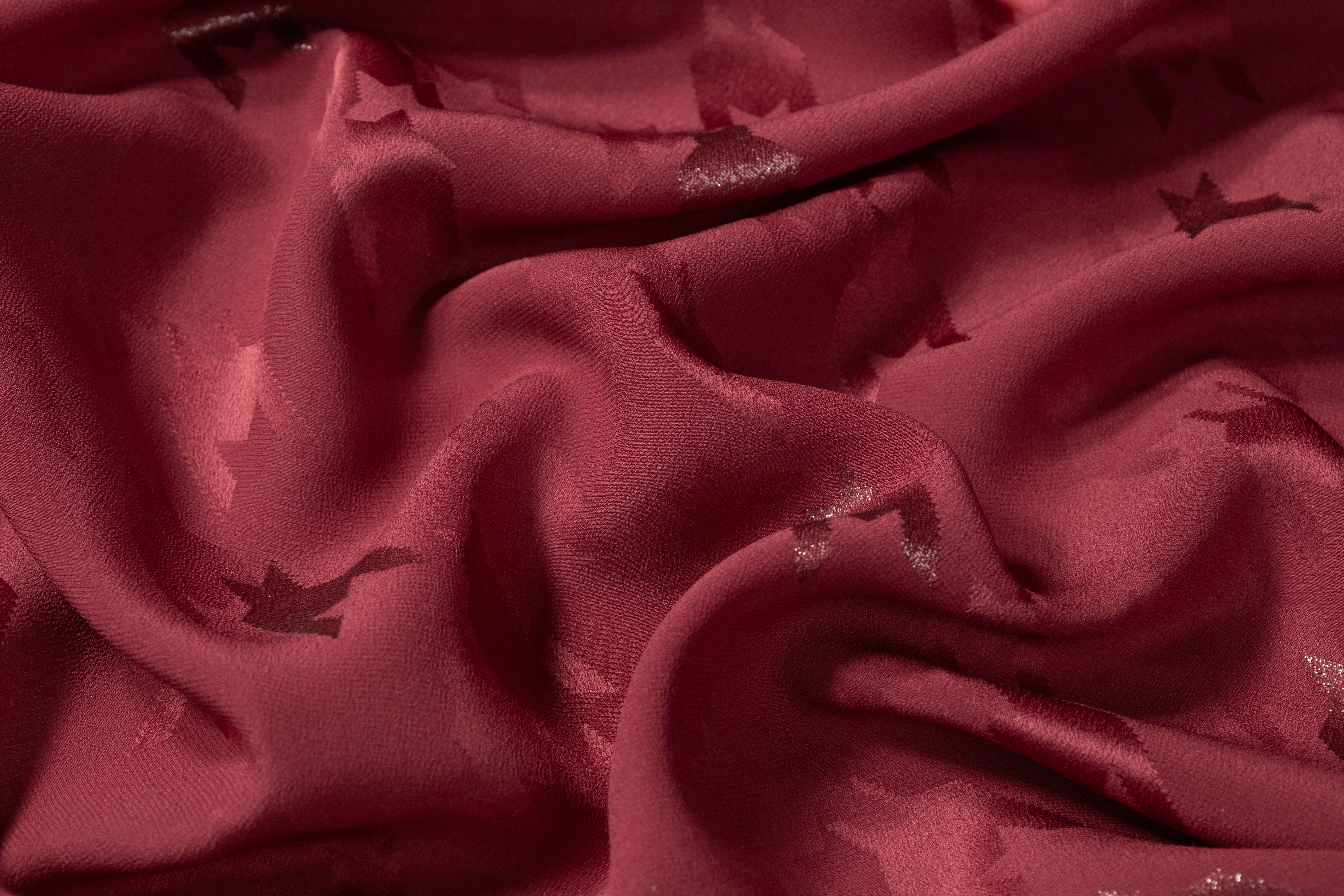 Houndstooth Italian Metallic Silk Jacquard - Burgundy